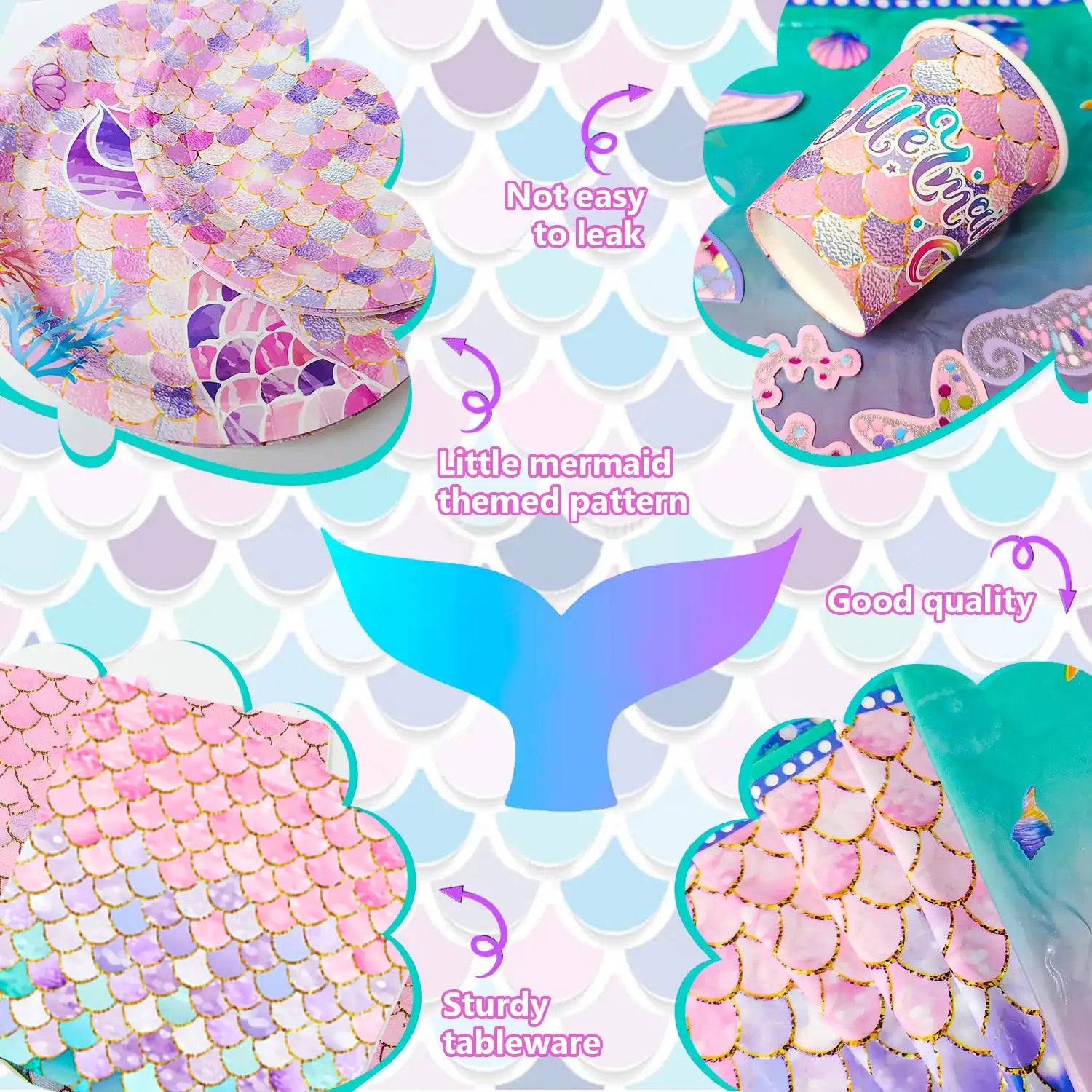 Mermaid Party Supplies,90 Pcs Mermaid Birthday Party Supplies Kit - Mermaid Birthday Plates Cups Napkins Tablecloth & Mermaid Banner Balloons Hanging Swirl etc Mermaid Birthday Decorations for Girls