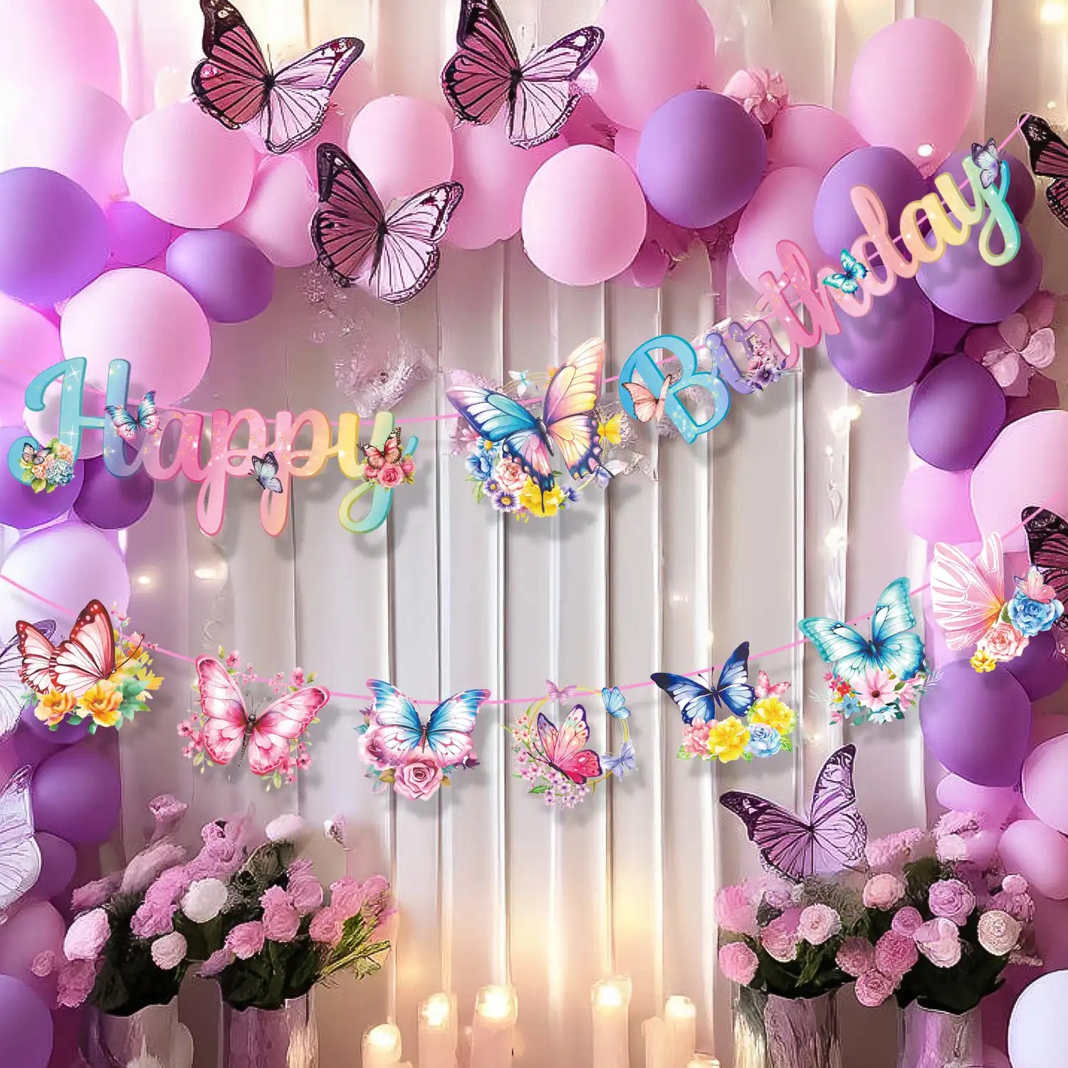 Butterfly Birthday Party Supplies, Butterfly Plates and Napkins Party Supplies - Butterfly Party Plates Napkins Cups Tablecloth & Butterfly Birthday Decorations Banner for Butterfly Theme Party Decor