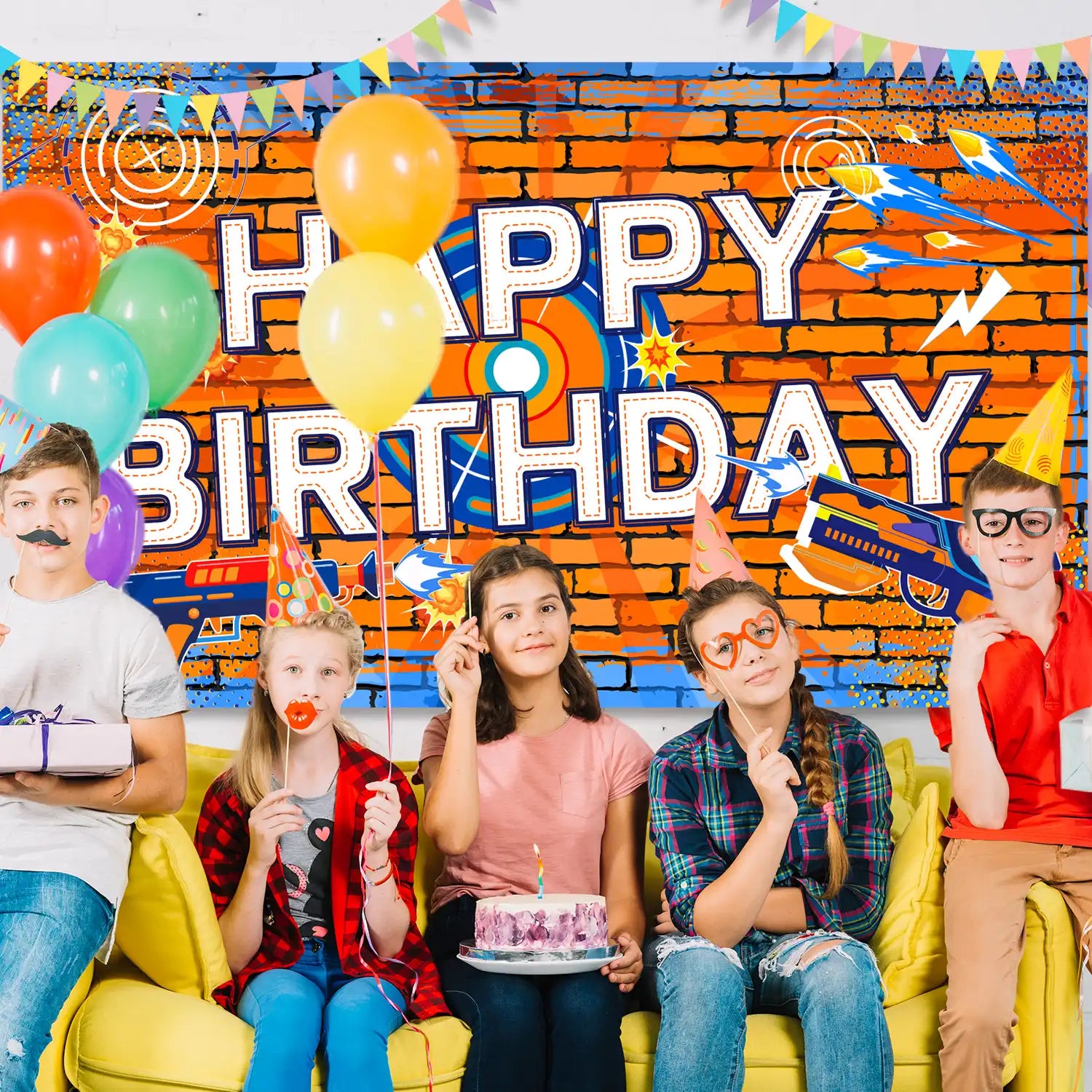 Dart Battle Birthday Party Backdrop, 71x43'' Dart Happy Birthday Backdrop,Gun Themed Birthday Party Backdrop&Dart Battle Birthday Banner Background,for Dart Gun Birthday Party Decorations Supplies