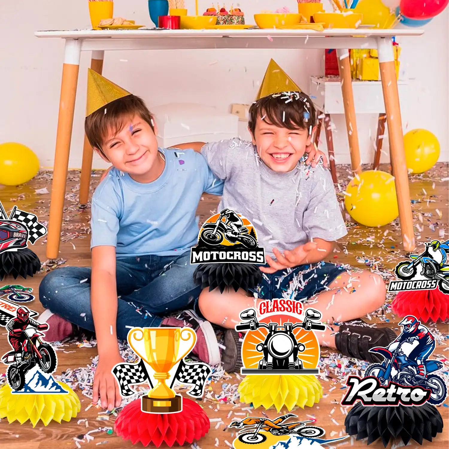 Motorcycle Honeycomb Centerpiece, 9 Pcs Motorbike Happy Birthday Honeycomb Centerpieces/Dirt Bike Party Centerpieces/Motorcycle Birthday Decorations Honeycomb for Dirt Bike Birthday Party Decorations