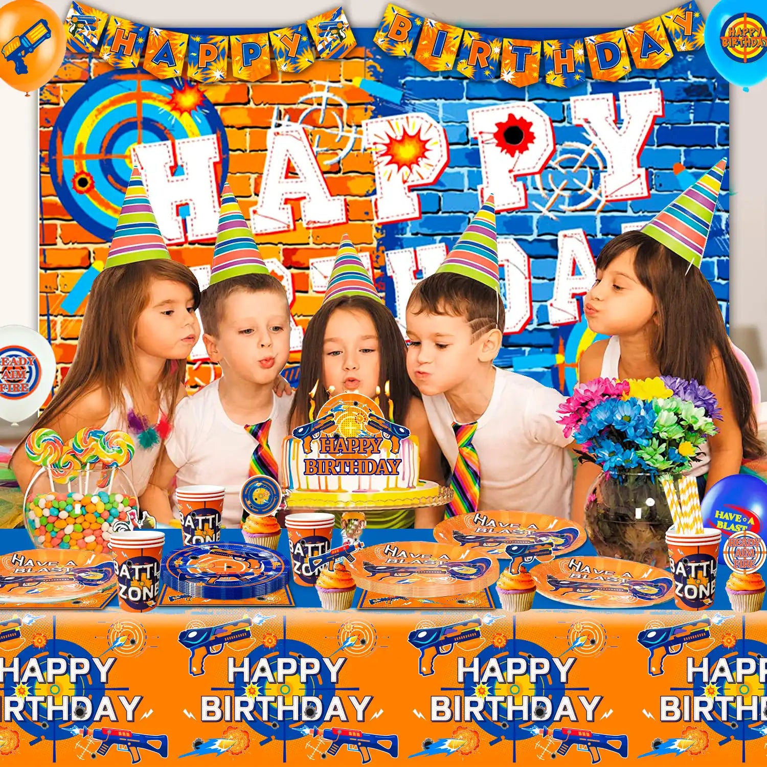 Dart Birthday Party Supplies, 16 Guests Dart War Party Decorations Tableware Set - Dart War Plates Cups Napkins Tablecloth Banner Balloon Backdrop Cake Topper etc Dart War Party Supplies