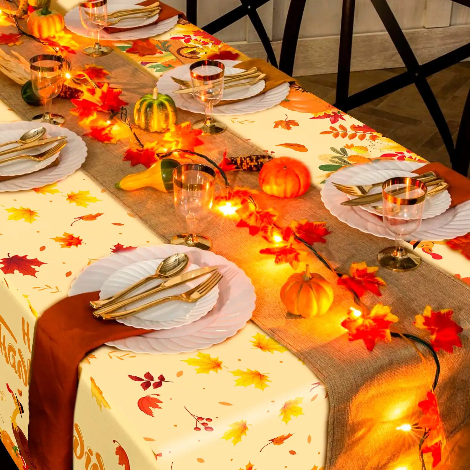 Thanksgiving Party Tablecloth,3pcs Thanksgiving Tablecloth Set-Fall Pumpkin Maple Thanksgiving Table Cloth&Thanksgiving Decorations Tablecloth,for Thanksgiving Party Decorations&Fall Party Decorations