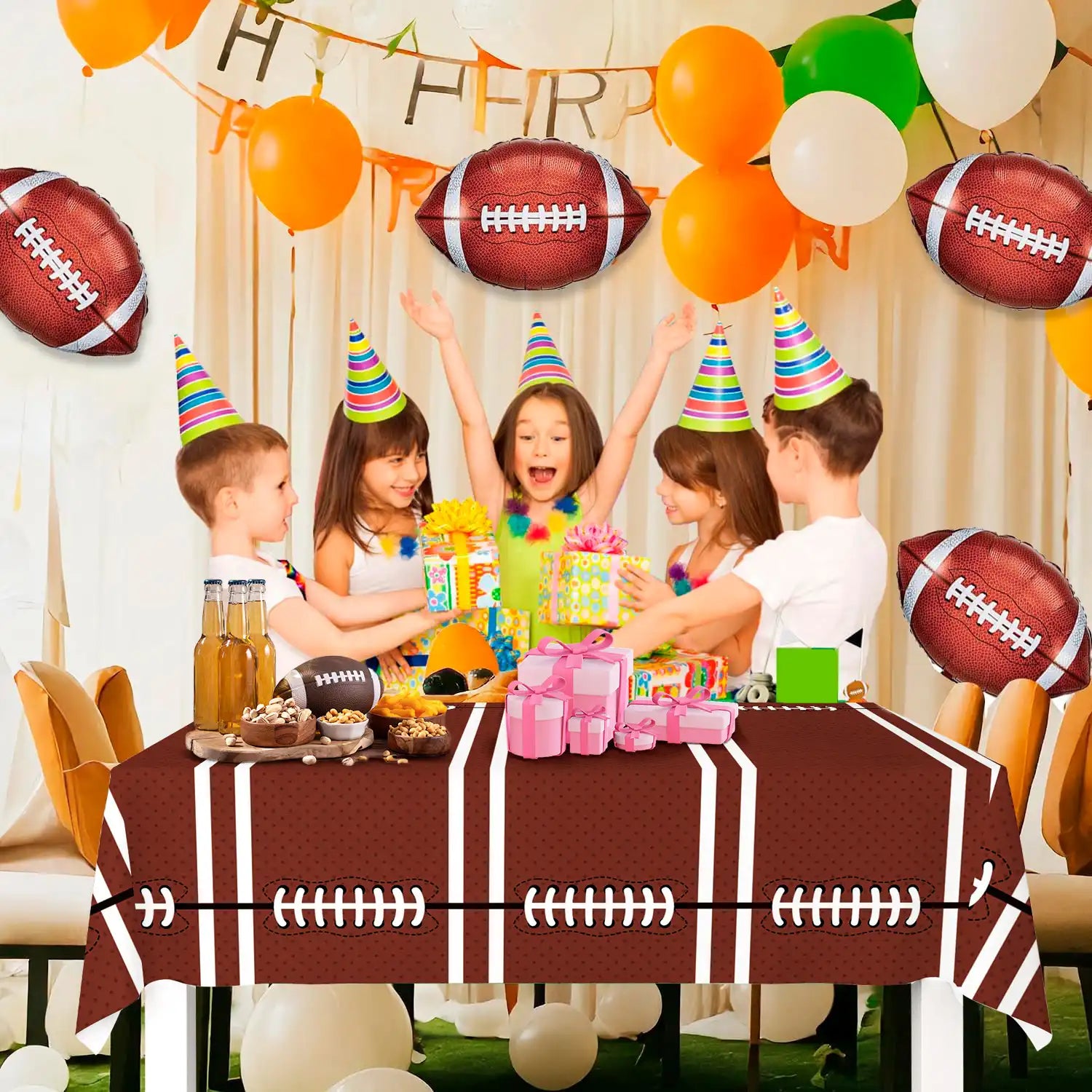 Football Tablecloth - 2 Pack Football Party Decorations Football Party Tablecloths, Football Birthday Party Tablecloth for Tailgate Party Superbowl Decorations Supplies, 53'' x 107''