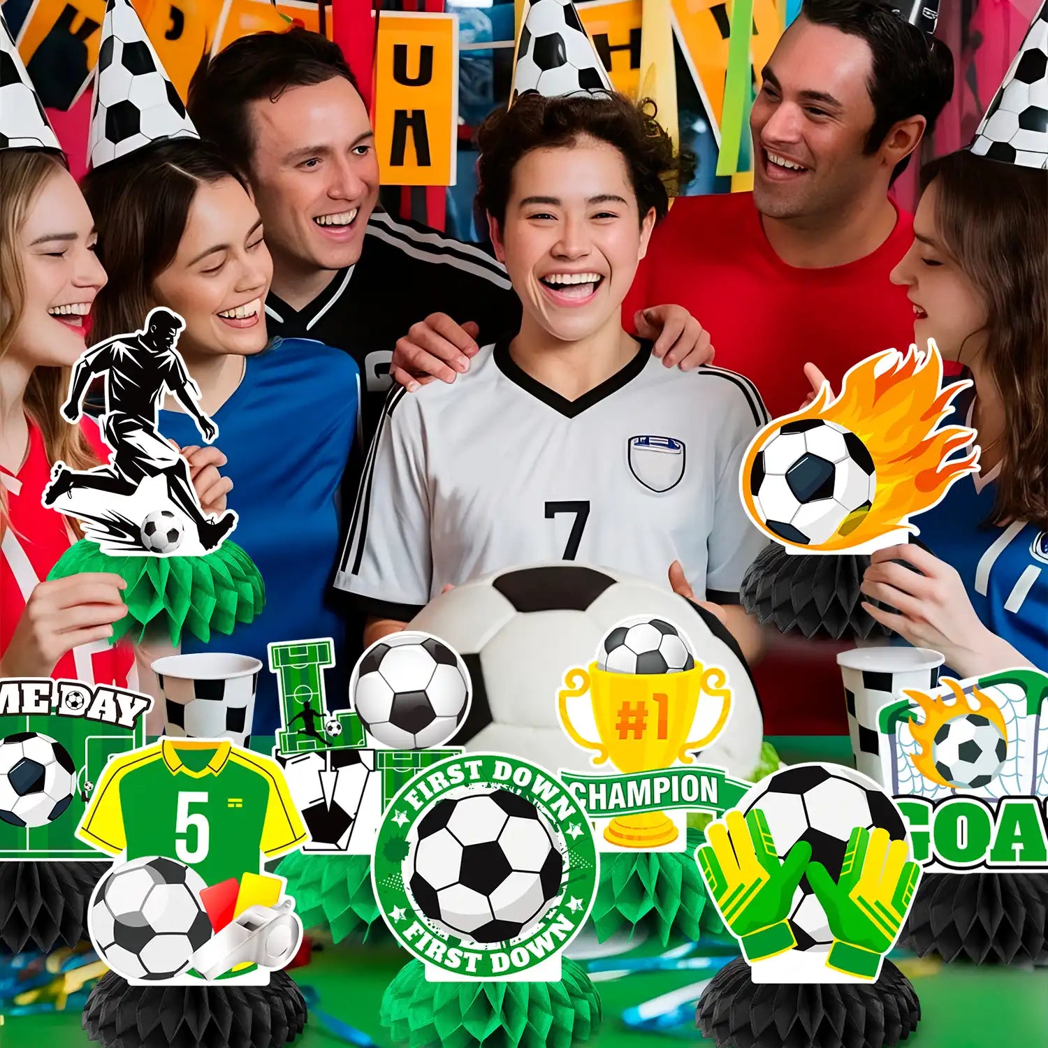 Soccer Honeycomb Centerpieces, 9 Pcs Soccer Ball Honeycomb Centerpiece/Soccer Theme 3D Centerpieces/Soccer Centerpieces for Table for Soccer Birthday Party Decorations & Soccer Theme Party Decorations