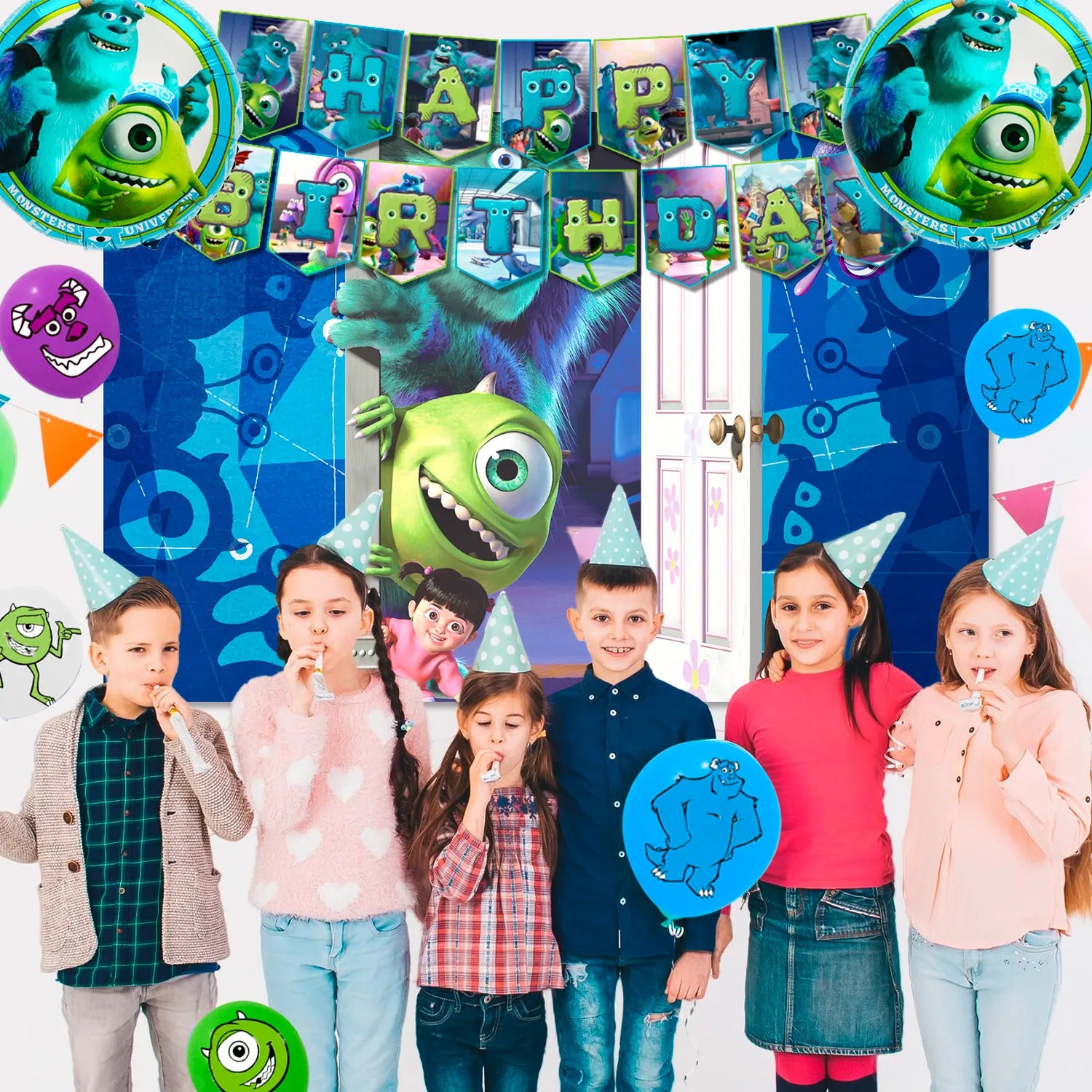 Monsters Inc Birthday Decorations, 10-Person Monster Inc Party Decorations & Tableware Set- Monsters Inc Party Supplies Plates,Monster Inc Balloons Banner Backdrop etc Monster Inc Birthday Party Supplies