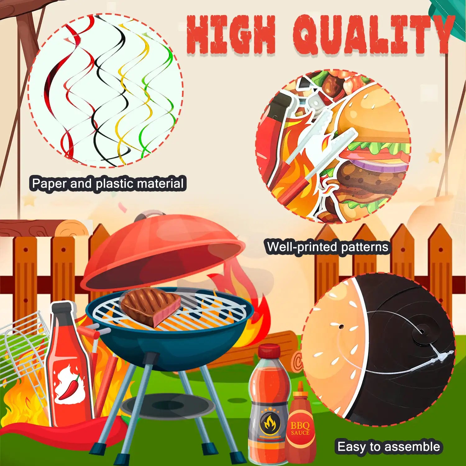 33pcs Summer Picnic Party Hanging Decor, Summer Bbq Hanging Swirls Picnic Birthday Hanging Swirl Barbecue Decor Swirls for Backyard Summer Bbq Party Supplies Decorations