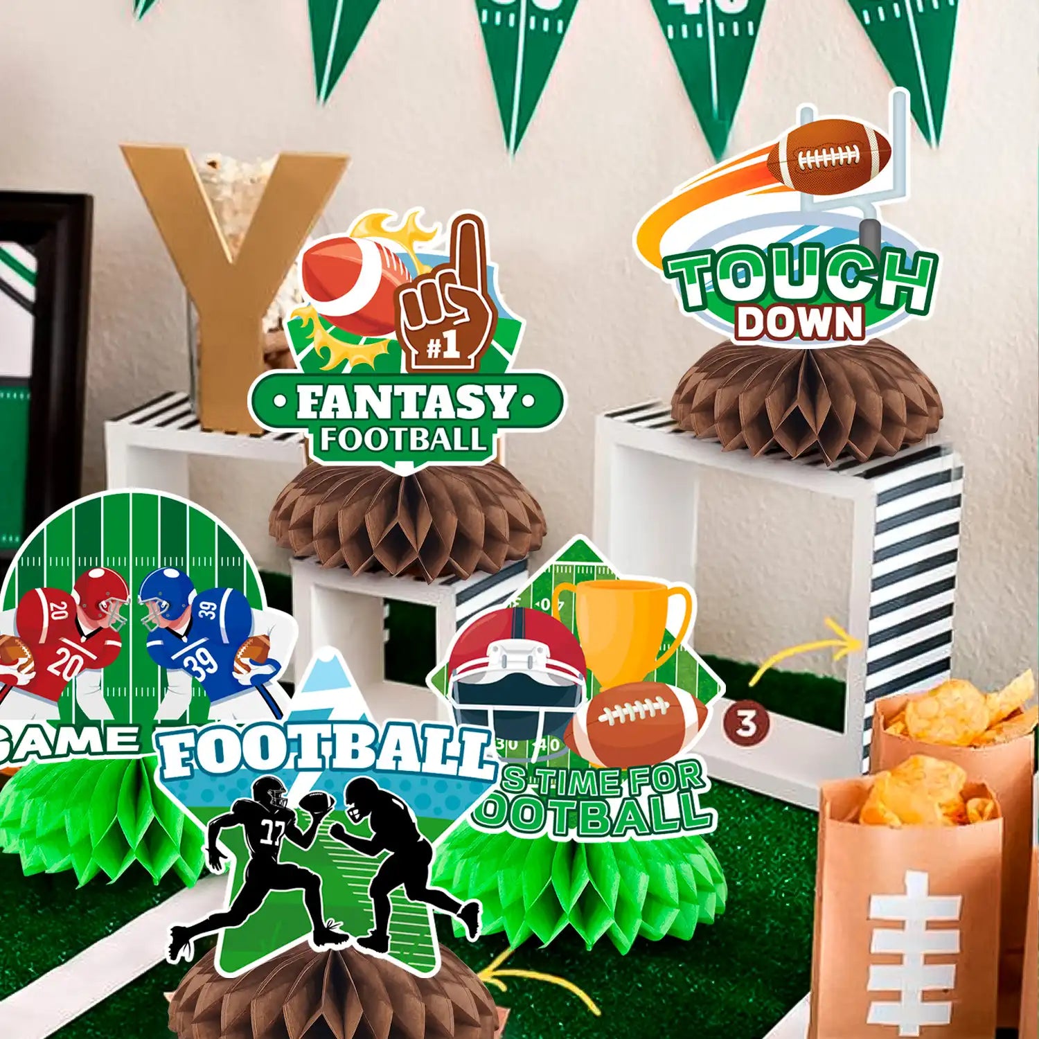 Football Honeycomb Centerpiece, 9 Pcs Football Rugby Honeycomb Centerpieces/Football Themed Honeycomb Table Centerpieces/Football Table Honeycomb Centerpieces for Football Party Decorations Supplies