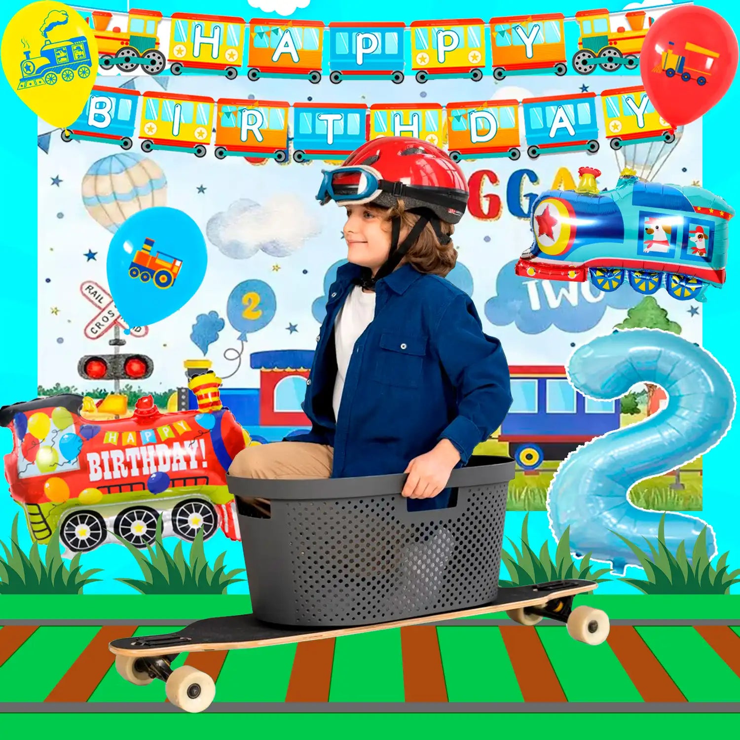 Chugga Chugga Two Two Party Decorations, 16 Guests Train Birthday Decorations & Train Party Tableware Set- Train Plates Cups Napkins Tablecloth Banner Balloons Backdrop etc Train Birthday Party Supplies