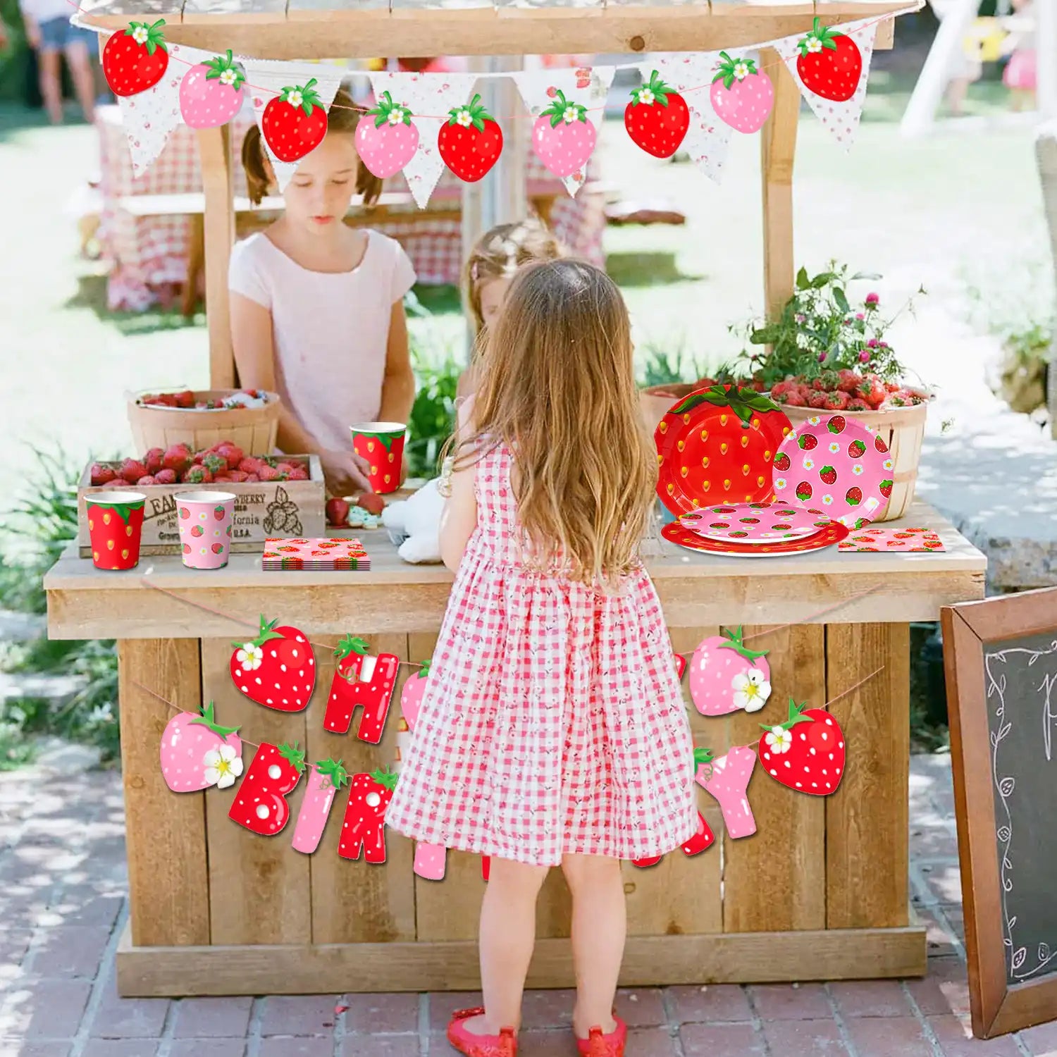 Strawberry Birthday Tableware, 91pcs Strawberry Party Tableware Set - Strawberry Birthday Party Plates Napkins Cups Tablecloth etc Strawberry Baby Shower Tableware for Strawberry Birthday Decorations