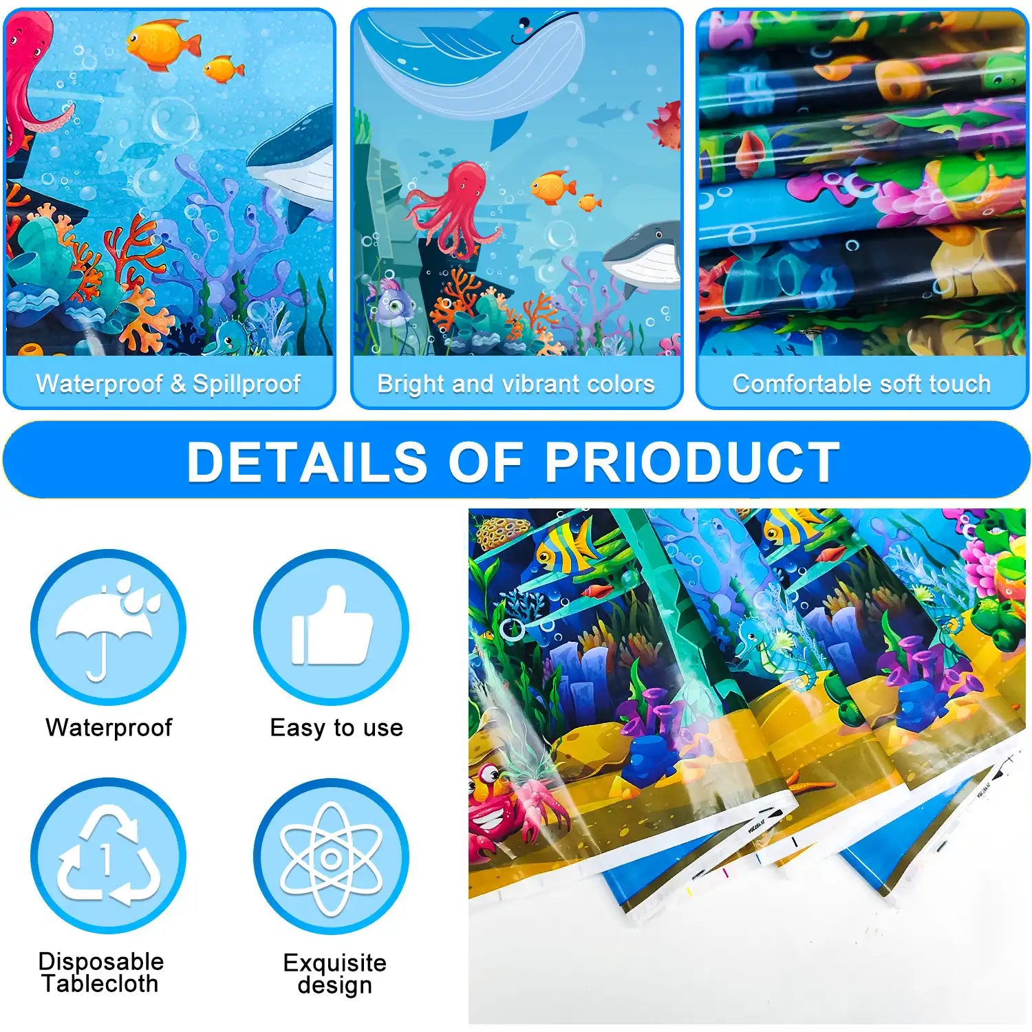 Under The Sea Tablecloth, 3 Pcs Sea Animal Table Cloth Set - Underwater Creatures Tablecloth, Under The Sea Party Tablecloth & Ocean Table Cloth, for Under The Sea Party Decorations Supplies