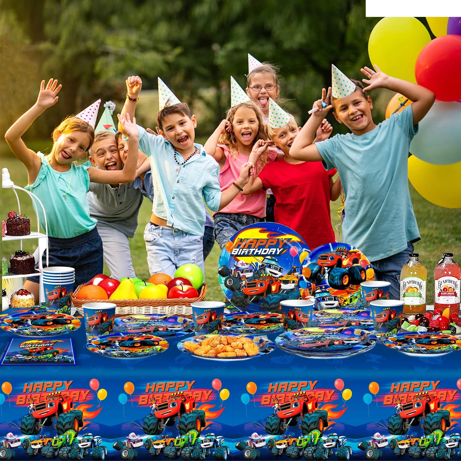 Monster Truck Birthday Party Supplies,65pcs Monster Truck Tableware Set - Monster Trucks Birthday Plates Napkins Paper Cups & Monster Truck Tablecloth etc Monster Truck Party Supplies for Boys Kids