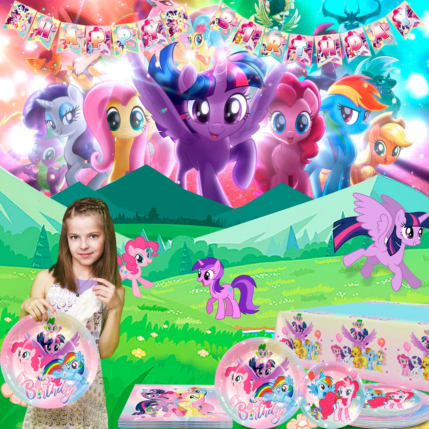 My Little Pony Birthday Party Supplies, 16-Person My Little Pony Decorations & Tableware Set - My Little Pony Plates Cups Napkins & My Little Pony Birthday Party Banner etc My Little Pony Party Supplies