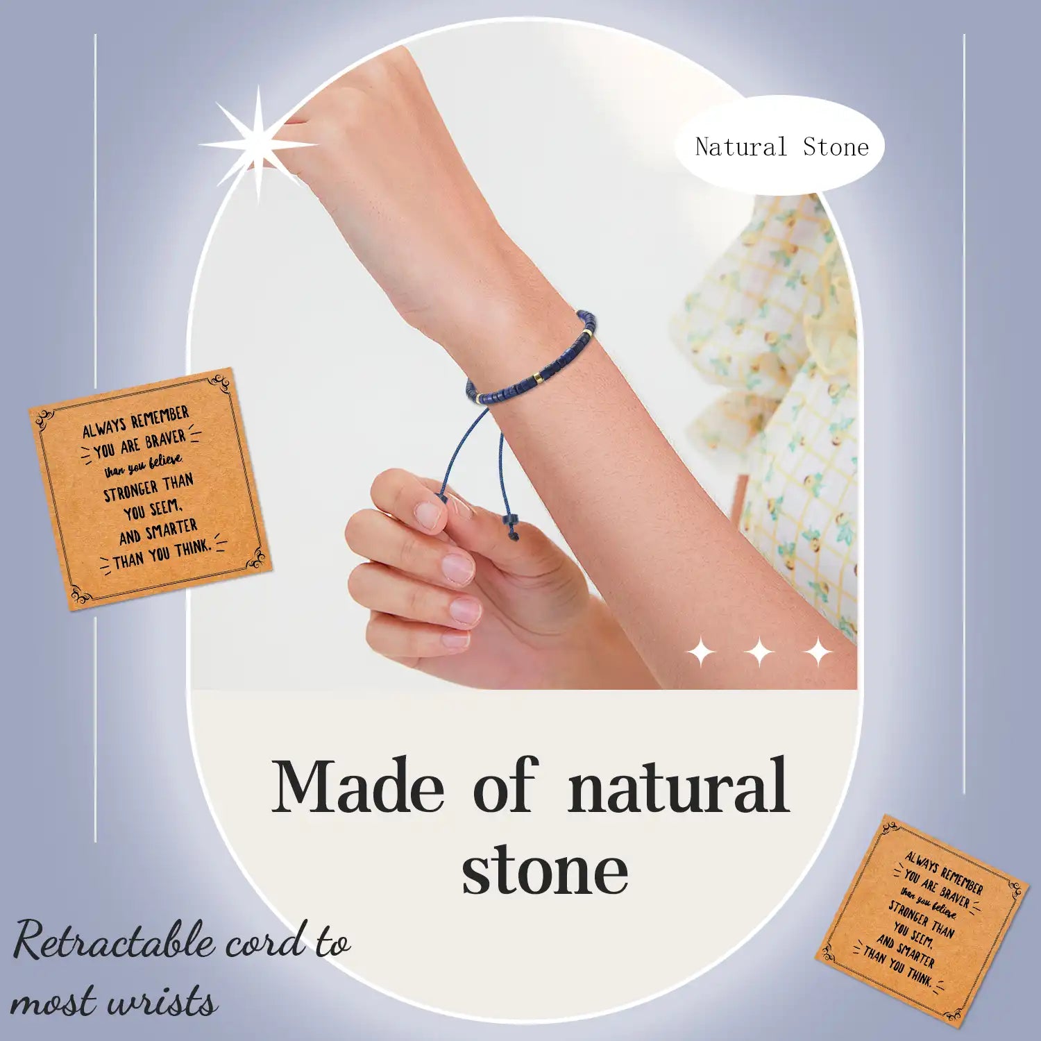 Adjustable Natural Stone Bracelets, 3-6'' Inspirational Bracelets for Women Handmade Semi-Precious Gemstone Beaded Bracelets Crystal Stone Bracelets, Bohemian Jewelry for Women