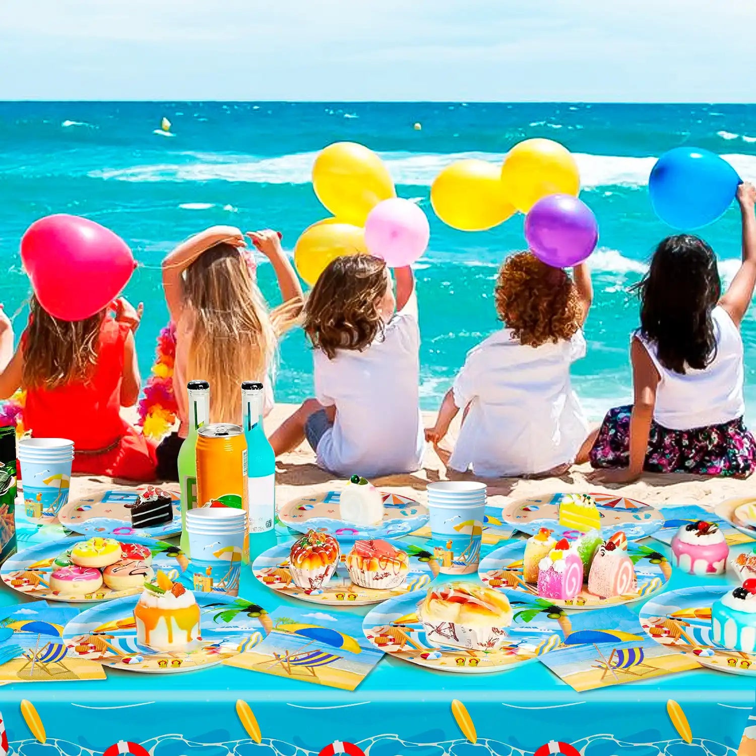 Beach Party Supplies,81pcs Beach Plates And Napkins Party Supplies Includ Beach Theme Paper Plates Cups Napkins&Summer Beach Table Cloth etc Summer Beach Party Tableware for Beach Themed Party Decor
