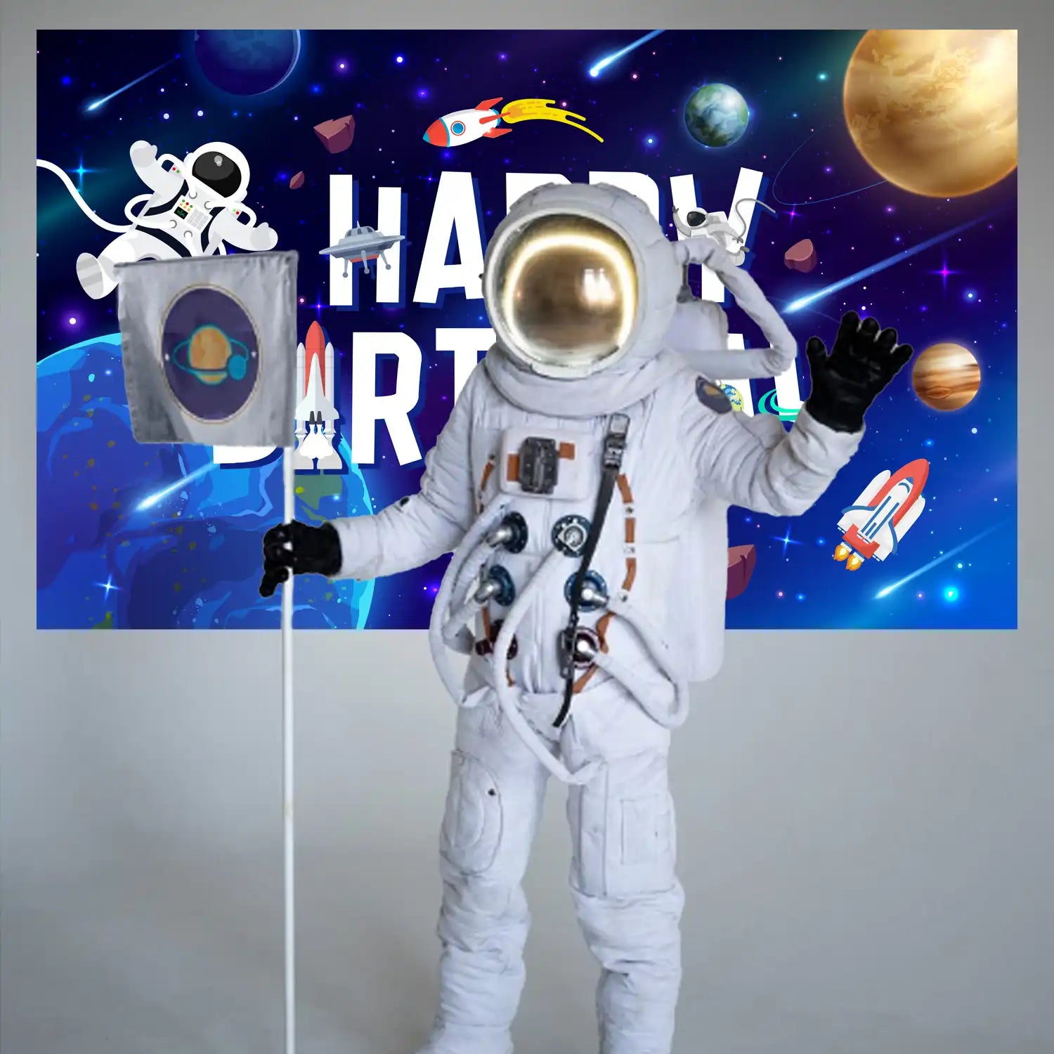 Space Backdrop, 71'' x 43'' Outer Space Birthday Backdrop, Outer Space Happy Birthday Backdrop & Space Themed Party Backdrop, for Outer Space Party Decorations & Outer Space Birthday Decorations