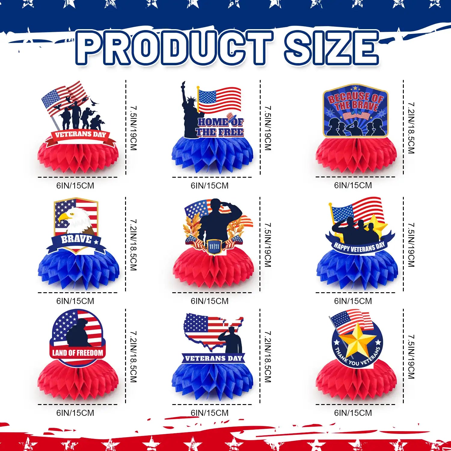 Veterans Day Decorations Honeycomb Centerpieces,9 Pcs Happy Veterans Day Honeycomb Centerpieces/Thank You Veterans Honeycomb Centerpieces/Veterans Day Party Honeycomb,for Happy Veterans Party Supplies