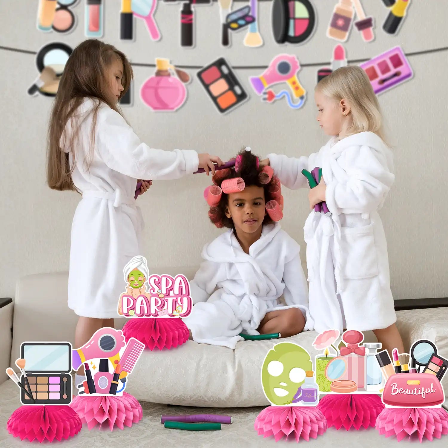 Spa Party Decorations, 9pcs Spa Honeycomb Centerpieces/Make Up Table Decorations/Spa Centerpieces for Tables/Spa Birthday Party Centerpieces, Spa Day Centerpiece for Makeup Birthday Party Decorations
