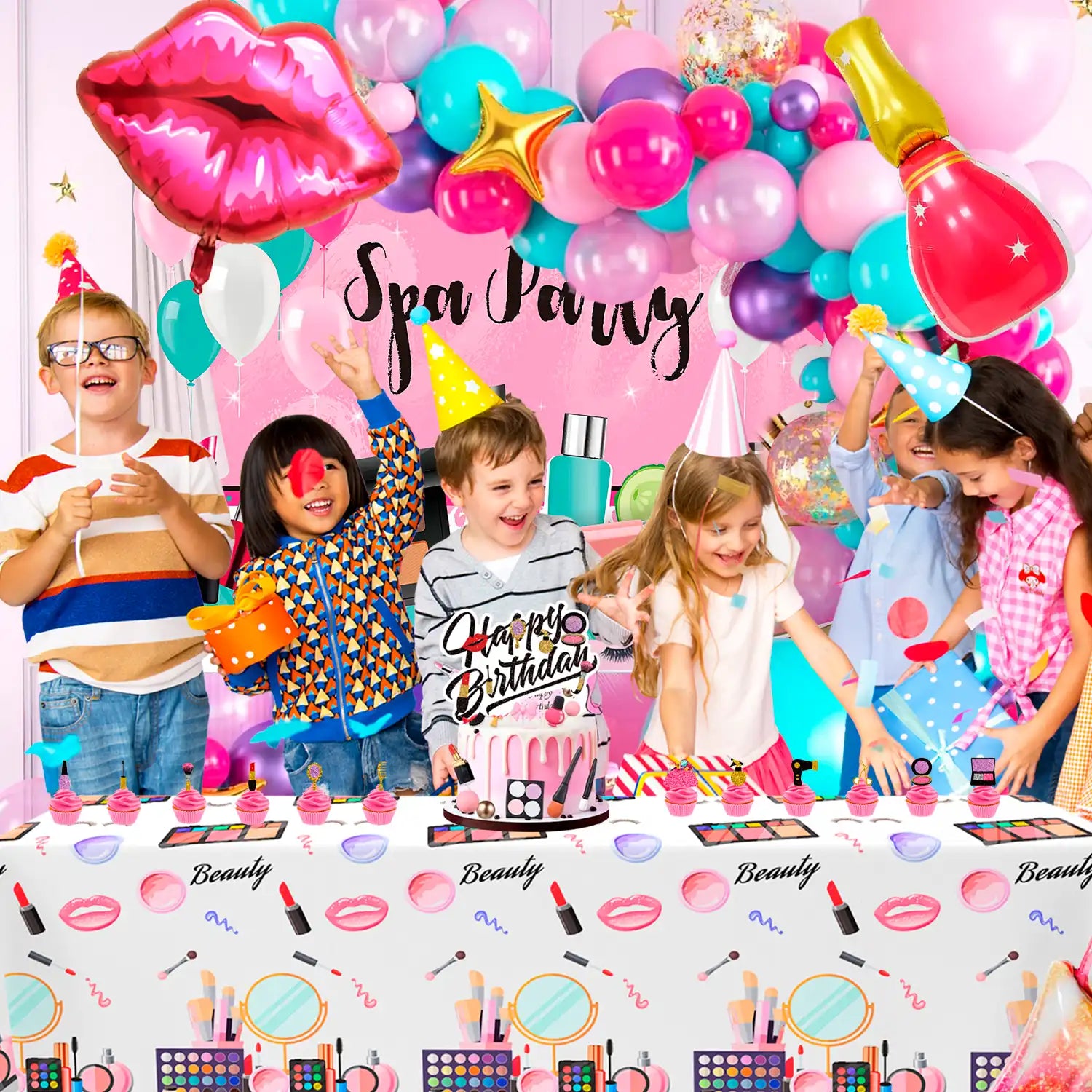 Makeup Birthday Party Decorations, 101 Pcs Spa Birthday Party Decorations - Spa Party Balloons Backdrop Cake Toppers Tablecloth etc Spa Party Decorations for Girls Spa Party Supplies