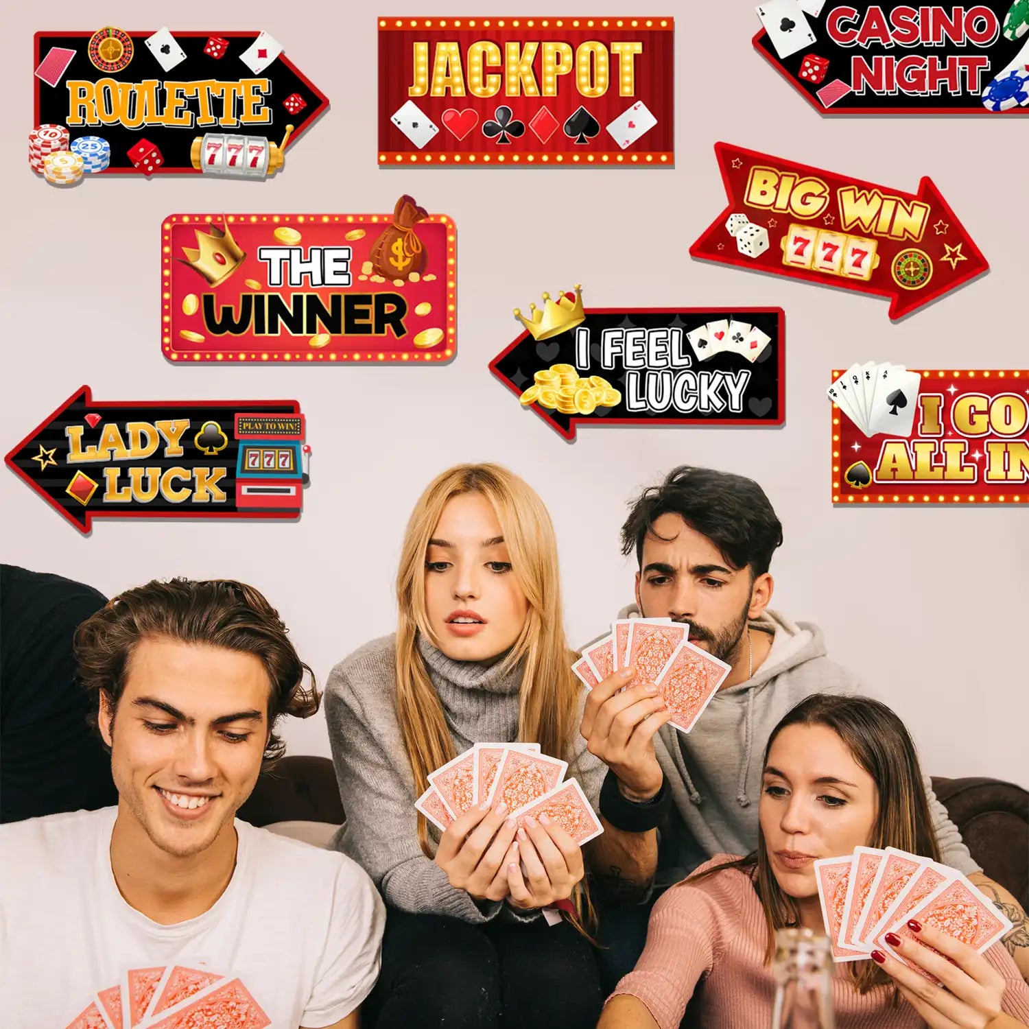 Casino Party Sign, 20 Pcs Casino Theme Party Sign, Las Vegas Party Signs & Casino-Themed Party Direction Sign, for Casino Photo Booth Props & Casino Theme Party Decorations