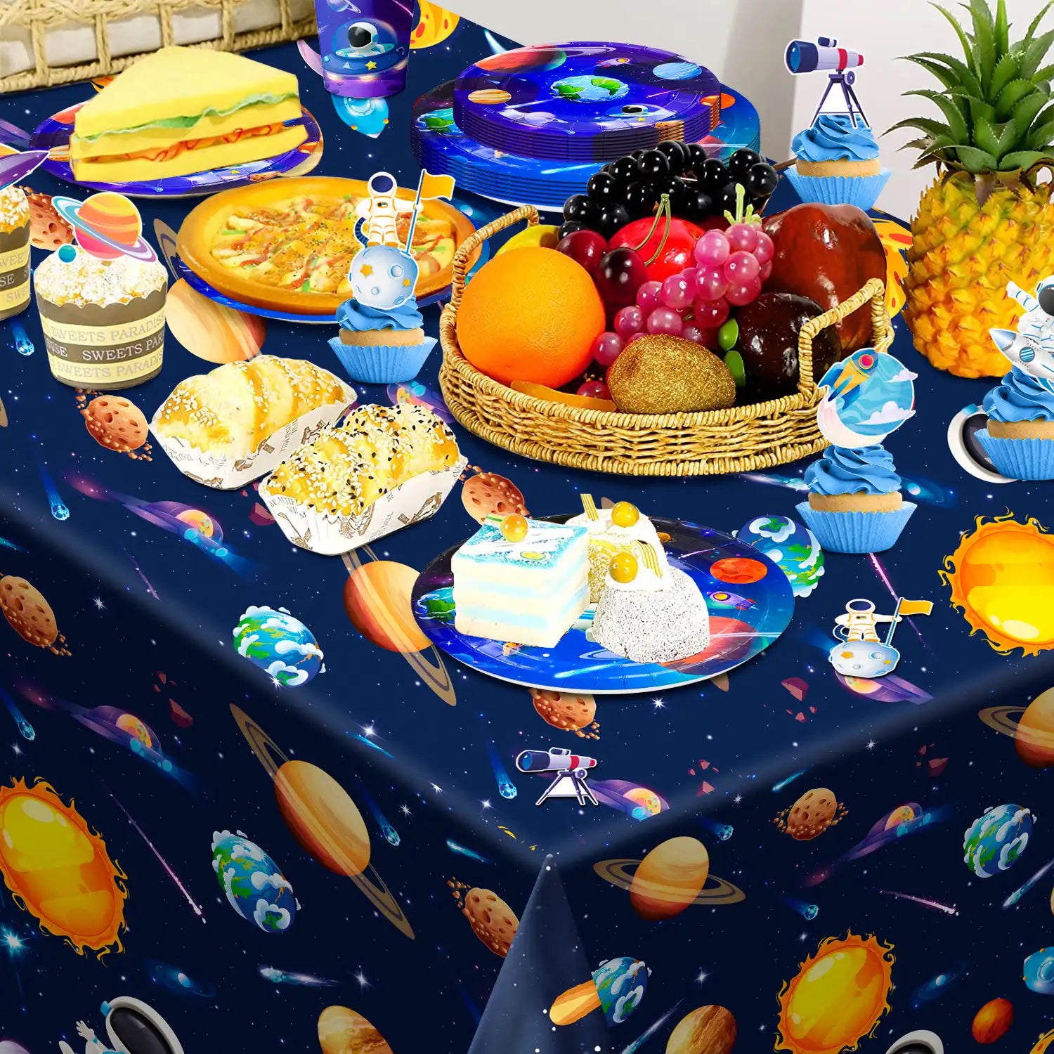 Space Birthday Party Decorations, 10 Guests Space Birthday Decorations&Outer Space Birthday Tableware Set- Outer Space Birthday Party Plates Tablecloth Backdrop Balloon etc Space Themed Party Decorations