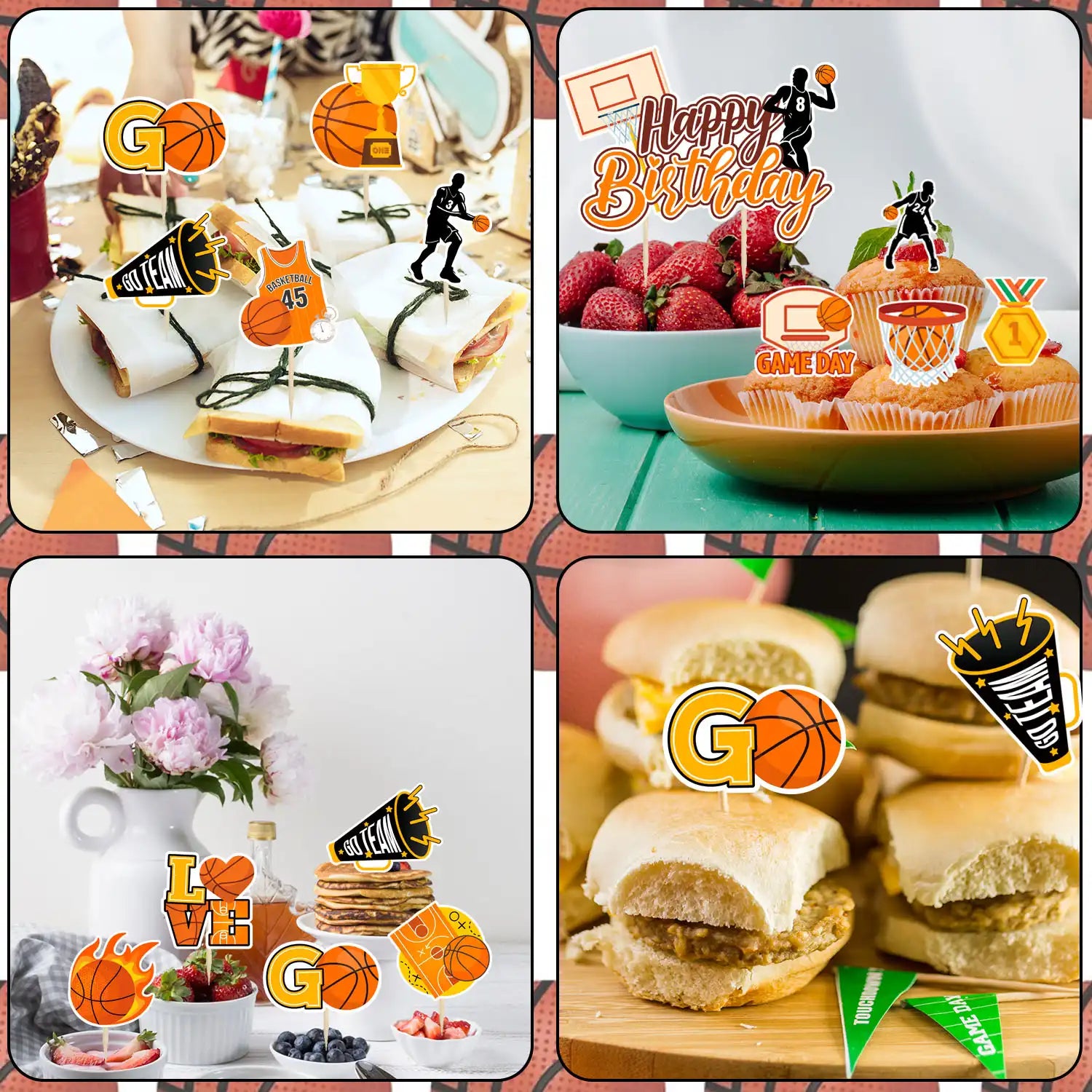 Basketball Cake Topper, 24 Pcs Basketball Cupcake Toppers/Basketball Party Cupcake Toppers & 1 Pcs Basketball Cake Decorations/Basketball Birthday Cake Topper for Basketball Party Decorations Supplies