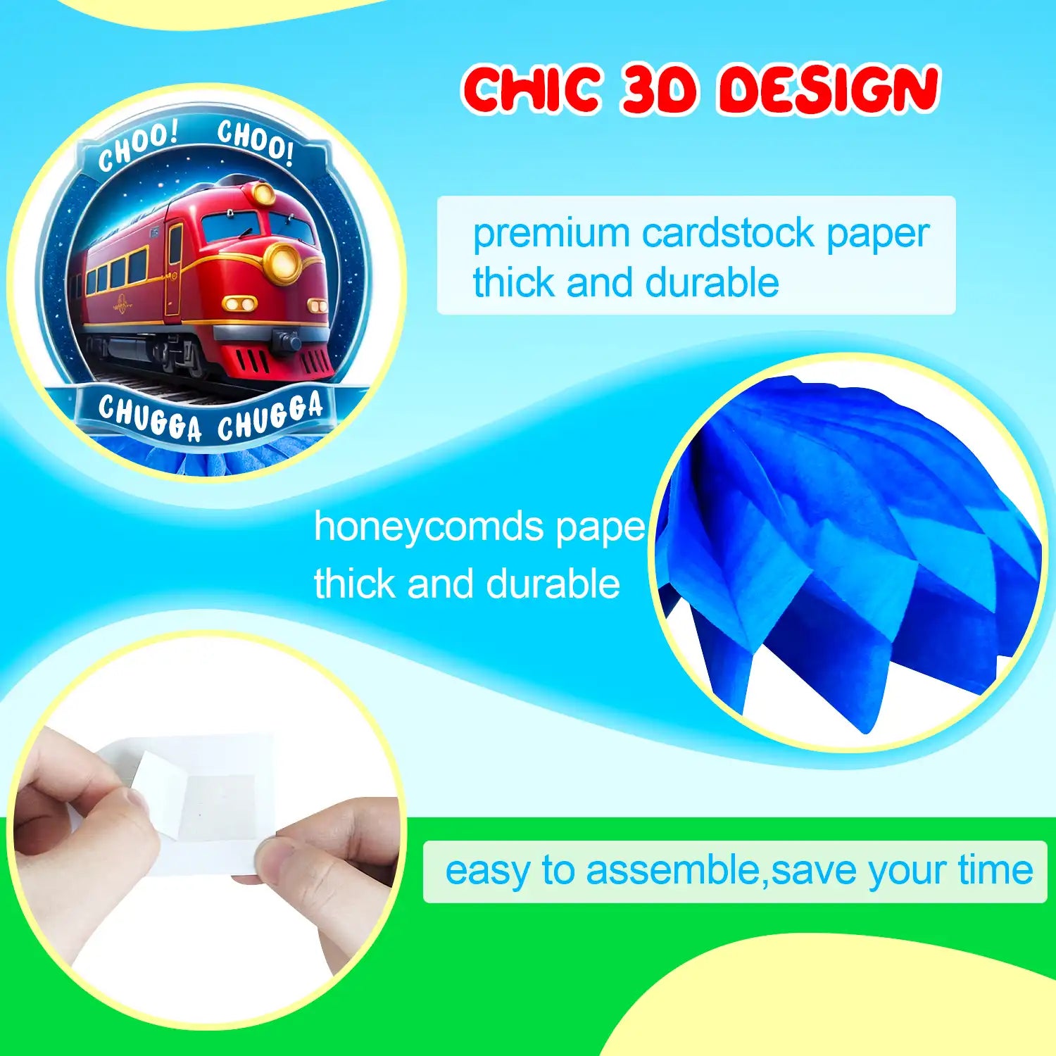 Train Honeycomb Centerpiece, 9 Guests Train Party Decorations Honeycomb Centerpieces Kit- Train Party Honeycomb Centerpiece&Train Birthday Honeycomb Centerpieces for Chugga Chugga Two Two Party Decorations
