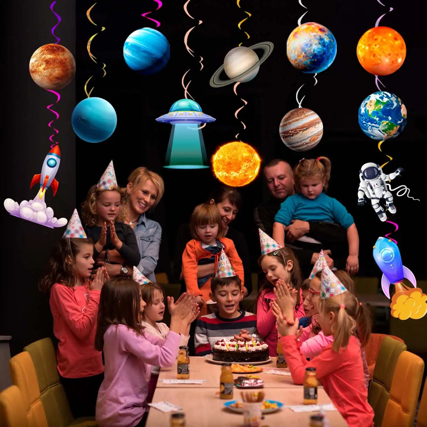 Solar System Hanging Swirl, 34pcs Space Themed Party Decorations - Outer Space Party Ceiling Hanging Swirls, Space Themed Party Swirls Streamers & Planets Swirl Decorations etc Space Party Decorations