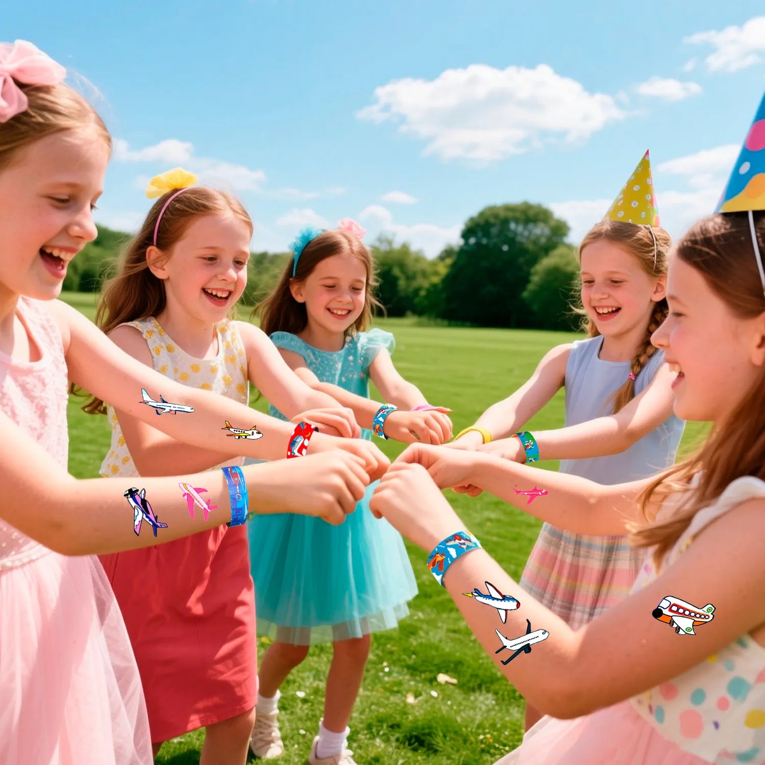 Airplane Party Favors Set - 40pcs Airplane Slap Bracelets + 50pcs Airplane Birthday Stickers for Airplane Party Decorations, Airplane Birthday Party Favors for Kids