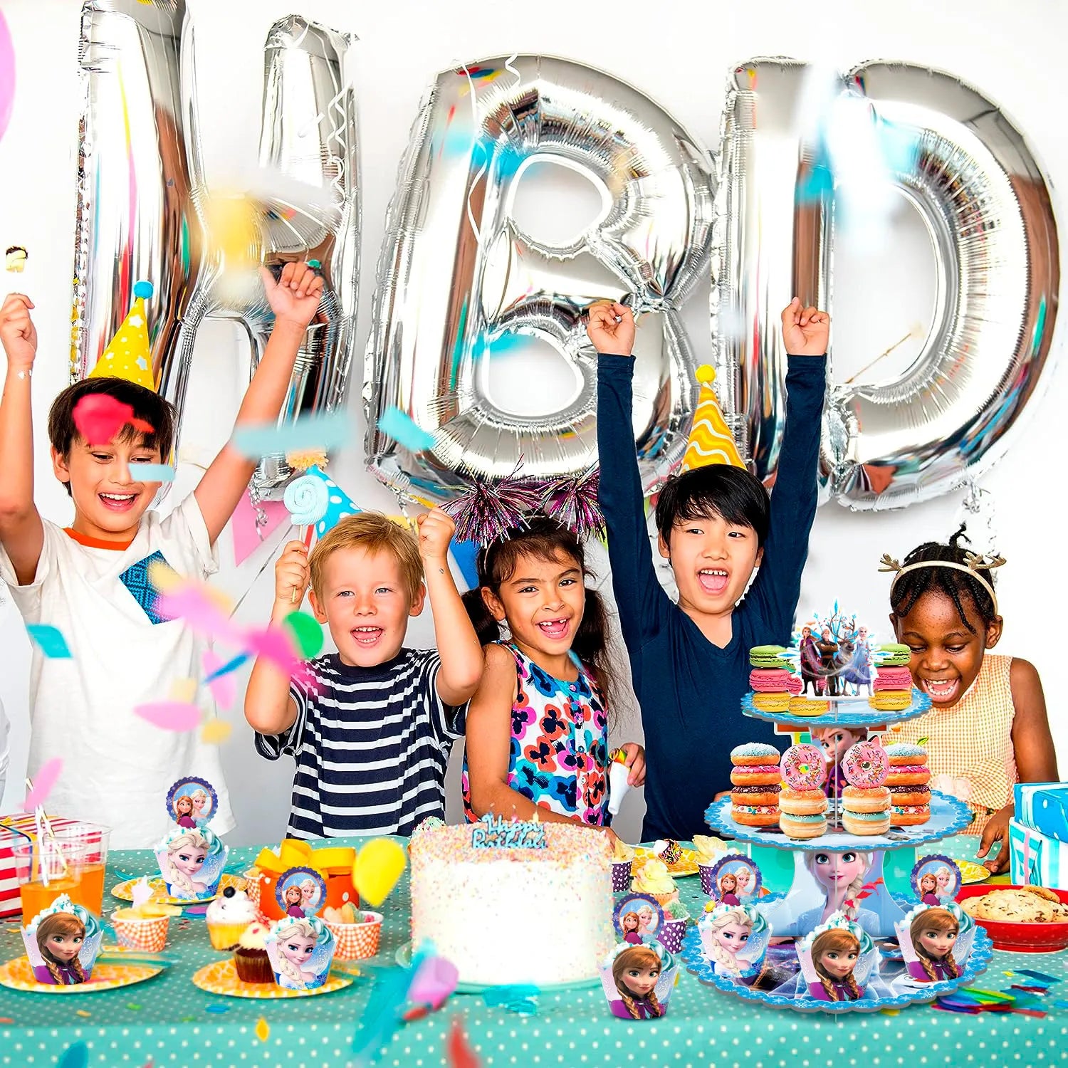 Frozen Cupcake Stand, 3-Tier Frozen Birthday Cupcake Stand with 12pcs Frozen Cupke Toppers & 12pcs Elsa Cake Cups Perfect for Elsa Themcaed Party or Frozen Birthday Party Supplies