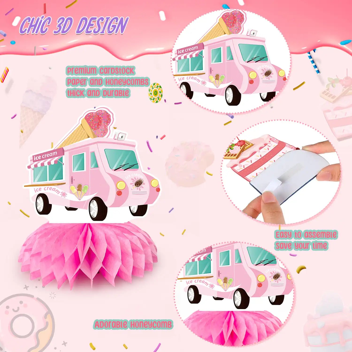 Donut Honeycomb Centerpieces,9pcs Donut Party Honeycomb Centerpieces,Donut Table Honeycomb Centerpieces&Donut Two Sweet Honeycomb Centerpieces Party Decor for Donut Baby Shower & Donut Birthday Party