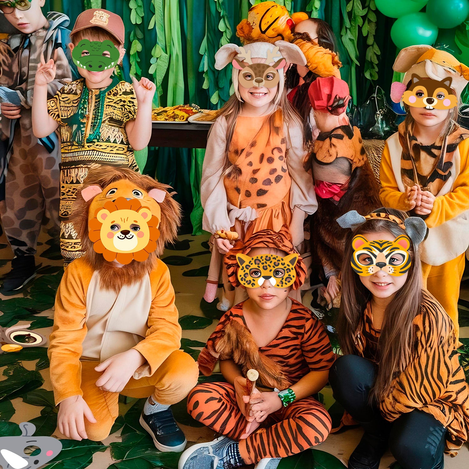 Jungle Animal Masks, 16 Pcs Animal Party Masks Set - Safari Animal Face Mask for Kids, Jungle Safari Party Mask & Safari Animal Theme Mask, for Jungle Animal Party Decorations Supplies