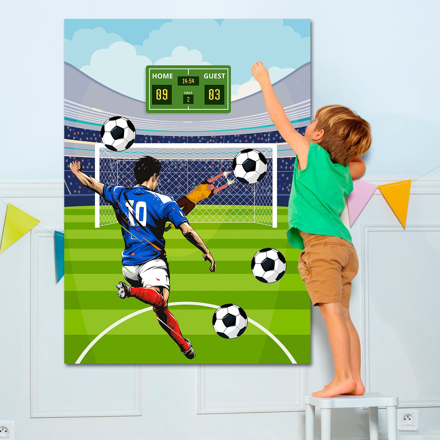 Pin The Soccer on The Goal Kids Party Games, 7 Pcs Soccer Birthday Party Games Supplies - Soccer Party Games Poster, Soccer Game Stickers & Soccer Decorations Blindfold etc Soccer Party Decorations