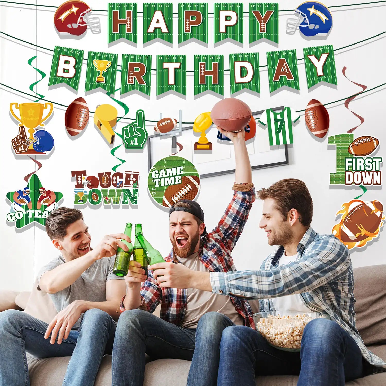 Football Cake Toppers, 12 Pcs Football Cupcake Toppers/Rugby Ball Cupcake Decoration & 1 Pcs Football Birthday Cake Topper/Football Cake Decorations for Football Birthday Party Decorations
