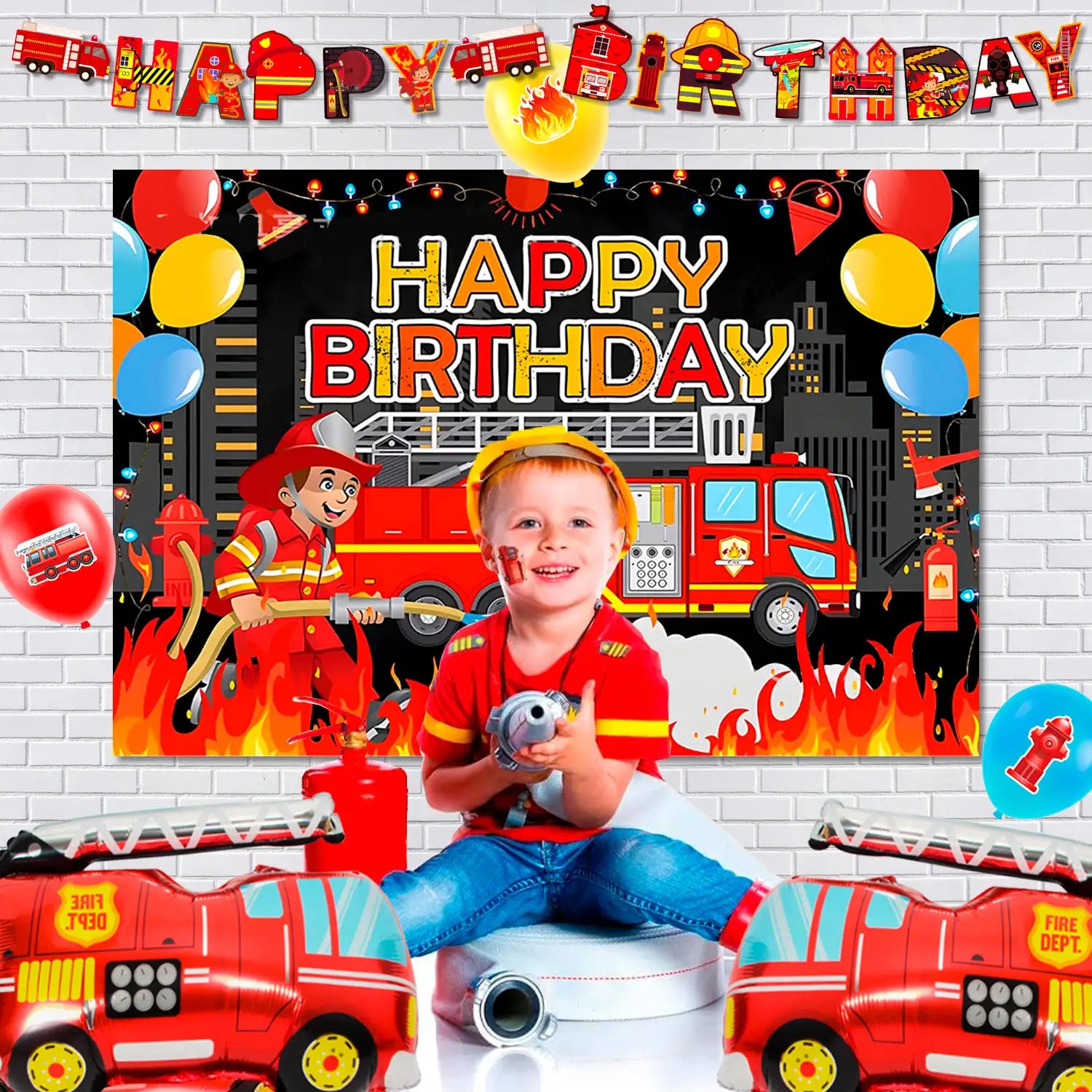 Fire Truck Birthday Party Supplies, 10 Guests Firetruck Birthday Decorations & Tableware Set - Fire Truck Party Plates Cups Napkins & Firefighter Themed Balloon Backdrop etc Fire Truck Party Supplies