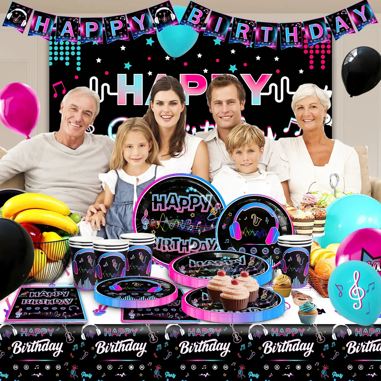 Tik Tok Party Supplies, 16 Guests Tik Tok Party Decorations & Tableware Set - Tik Tok Party Cups,Tik Tok Paper Plates Napkins Tablecloth Balloons Backdrop etc Tik Tok Theme Party Supplies for Boys/Girls