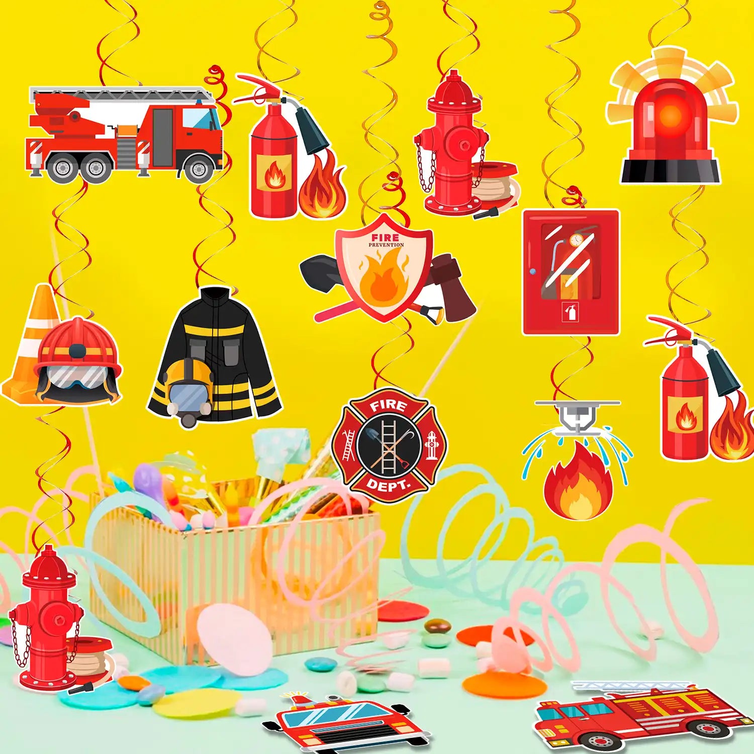 Fire Truck Birthday Decorations Set - Firetruck Birthday Decorations Banner & Fire Truck Party Hanging Swirls, Fire Resuce Theme Hanging Swirls for Firefighter Birthday Party Decorations Supplies