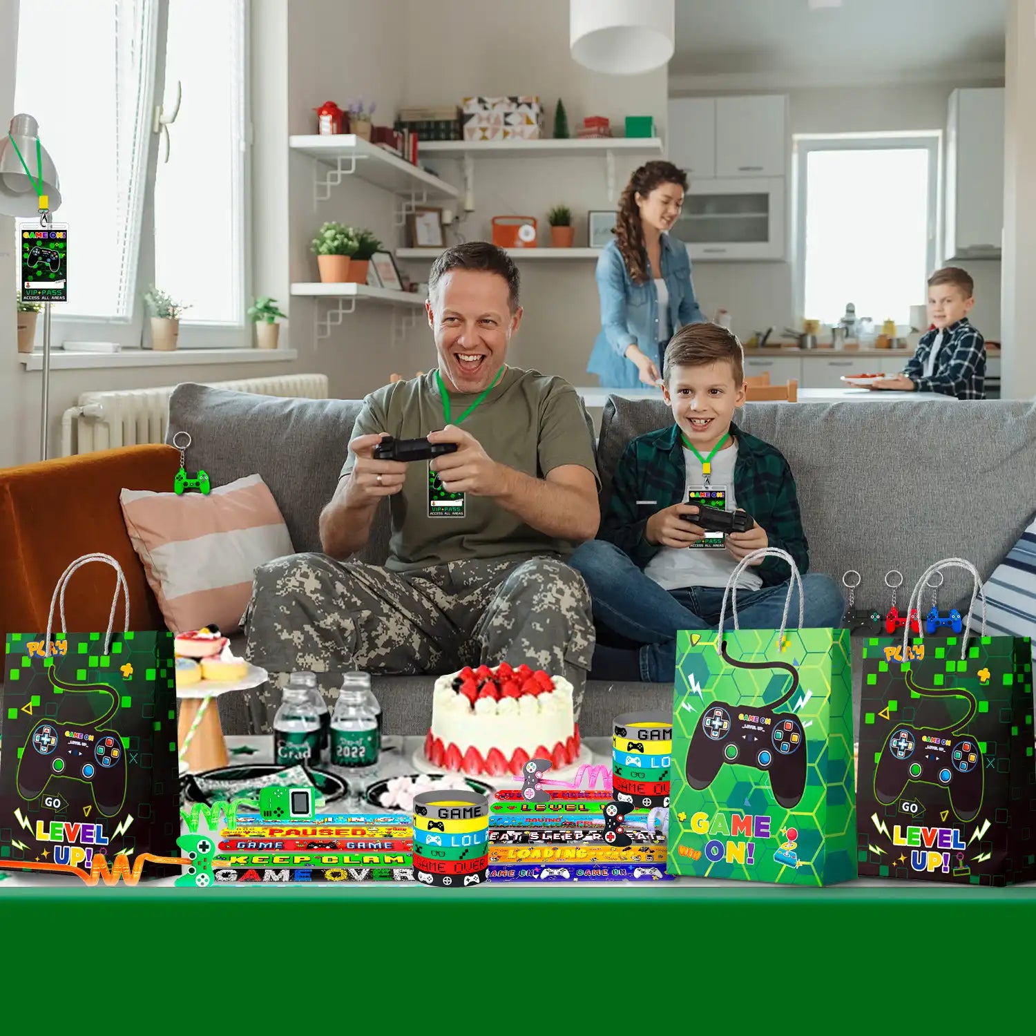 Video Game Party Favors for Kids, 12 Guests Gamer Party Favors Set Including Video Game Wristband Slap Bracelets Keychain Vip Pass Ticket & Gamer Goodie Bags etc Gaming Party Favors for Boys