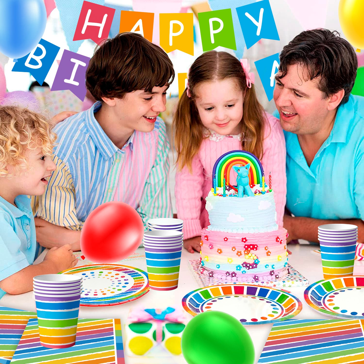 Rainbow Party Supplies, 20 Guests Rainbow Party Decorations & Tableware Set - Rainbow Party Plates Napkins Cups & Rainbow Birthday Decorations Balloons Banner etc Rainbow Themed Birthday Party Supplies