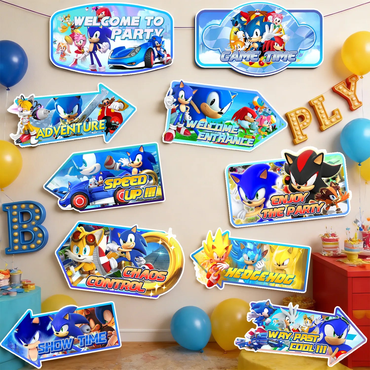 Sonic Themed Party Directional Signs, 20pcs Sonic Directional Signs, S ...