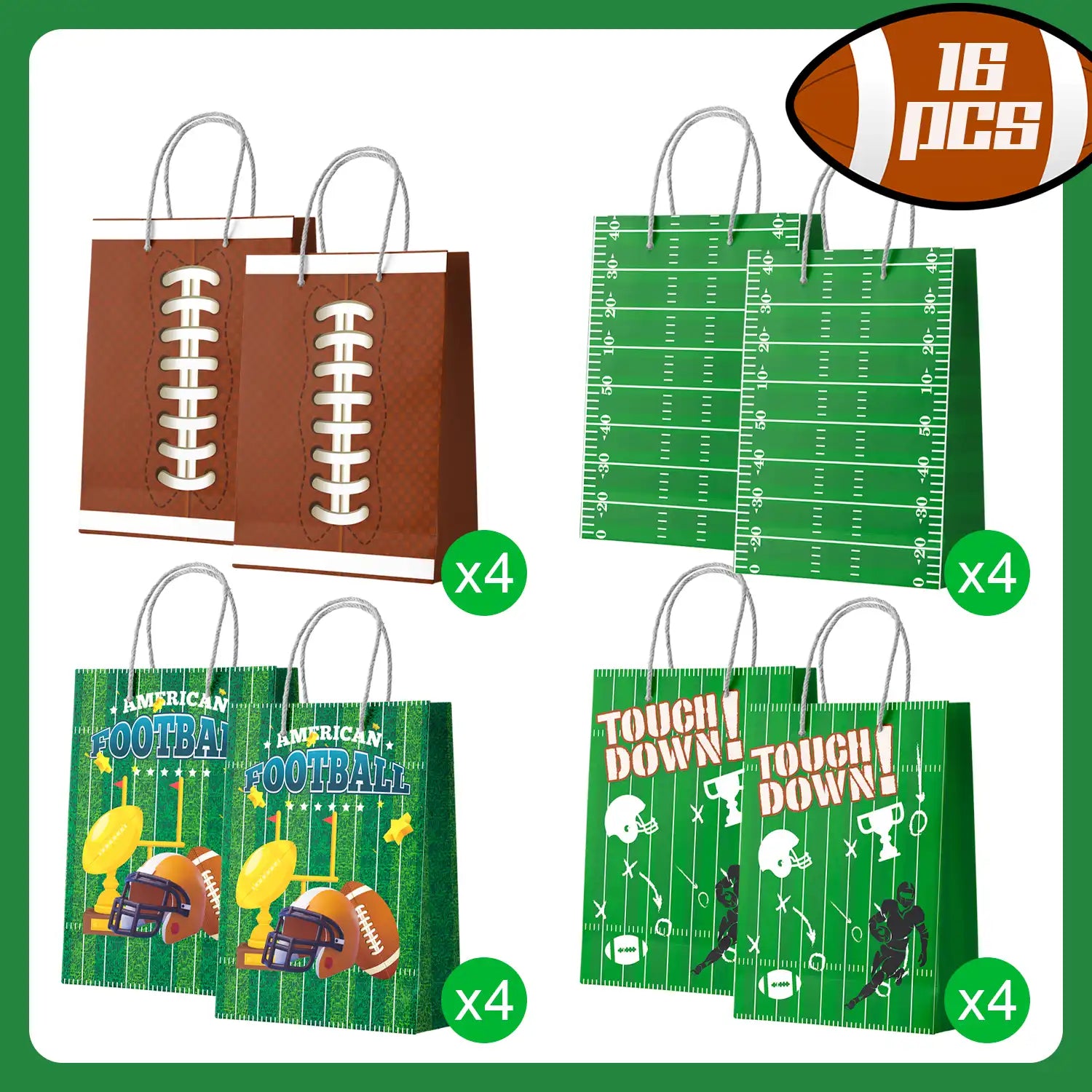 Football Gift Bags, 16 Pcs Football Goodie Bags Set - Football Party Bags, Football Candy Bags & Football Favor Bags, for Football Party Decorations & Football Birthday Decorations