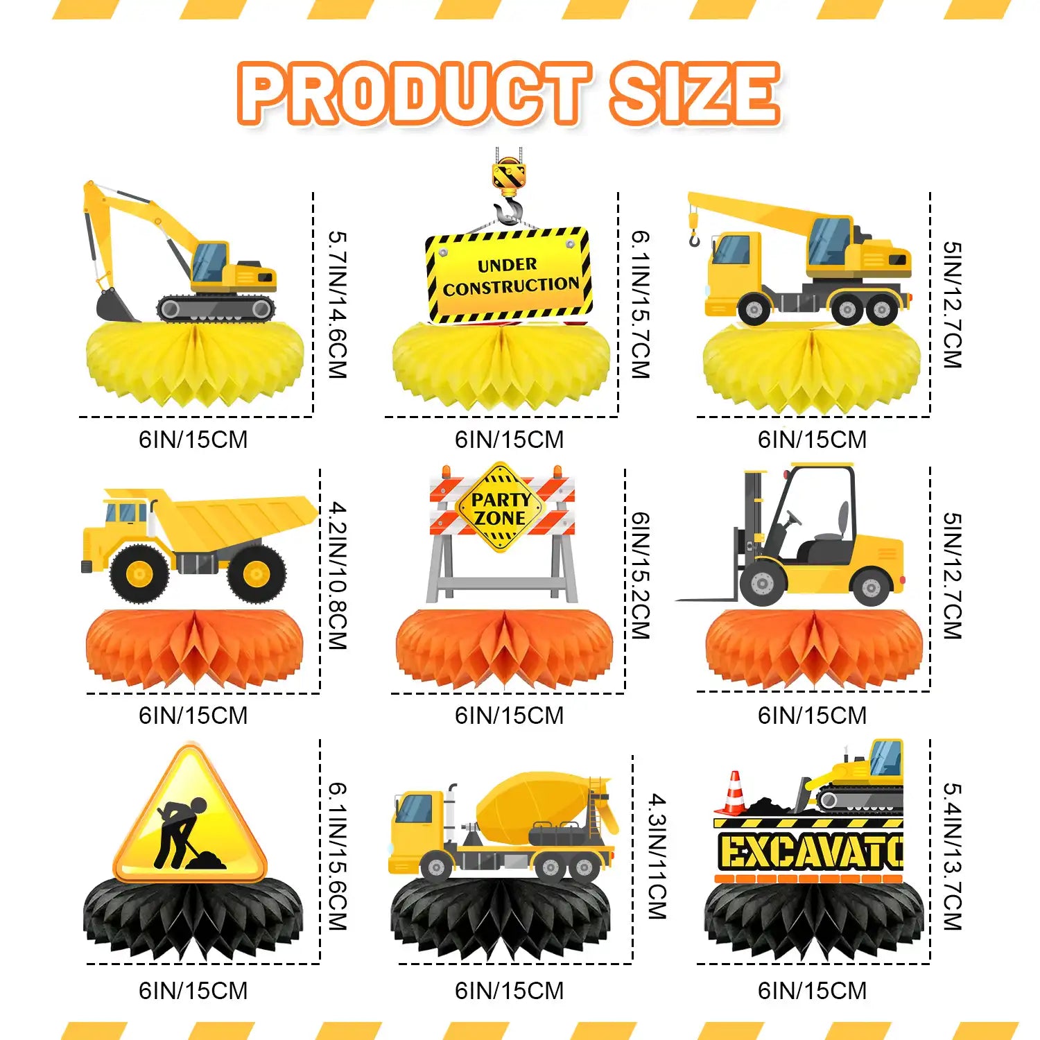 Construction Honeycomb Centerpieces,9pcs Construction Party Centerpieces,Construction Truck Honeycomb Centerpieces & Excavator Honeycomb Decoration,for Construction Birthday Party Supplies Decorations