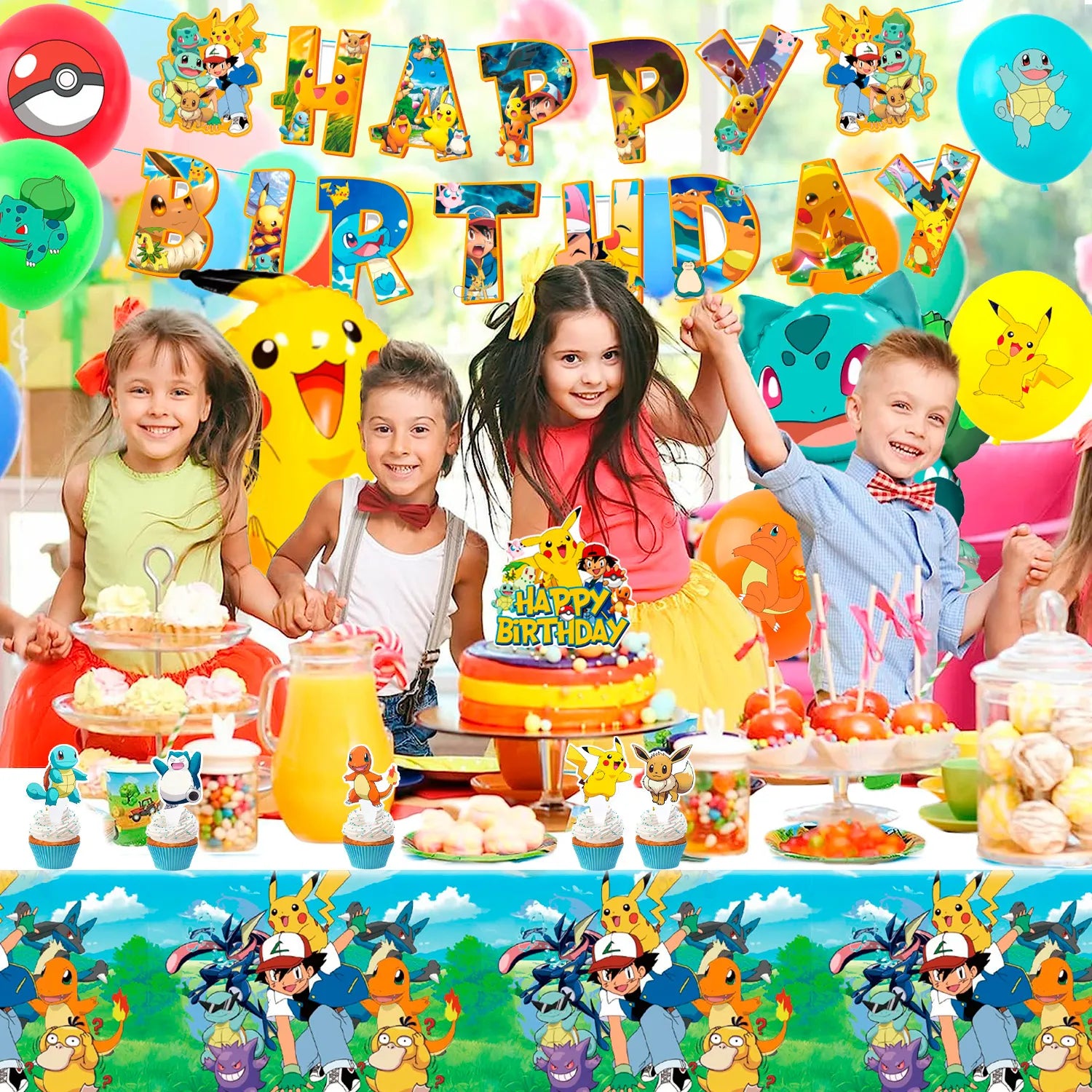 Pokemon Party Supplies Set,38 Pcs Pokemon Themed Birthday Decorations - Pokemon Balloons Banners Cake Topper and Pokemon Birthday Balloons for Kids Pokemon Themed Birthday Party