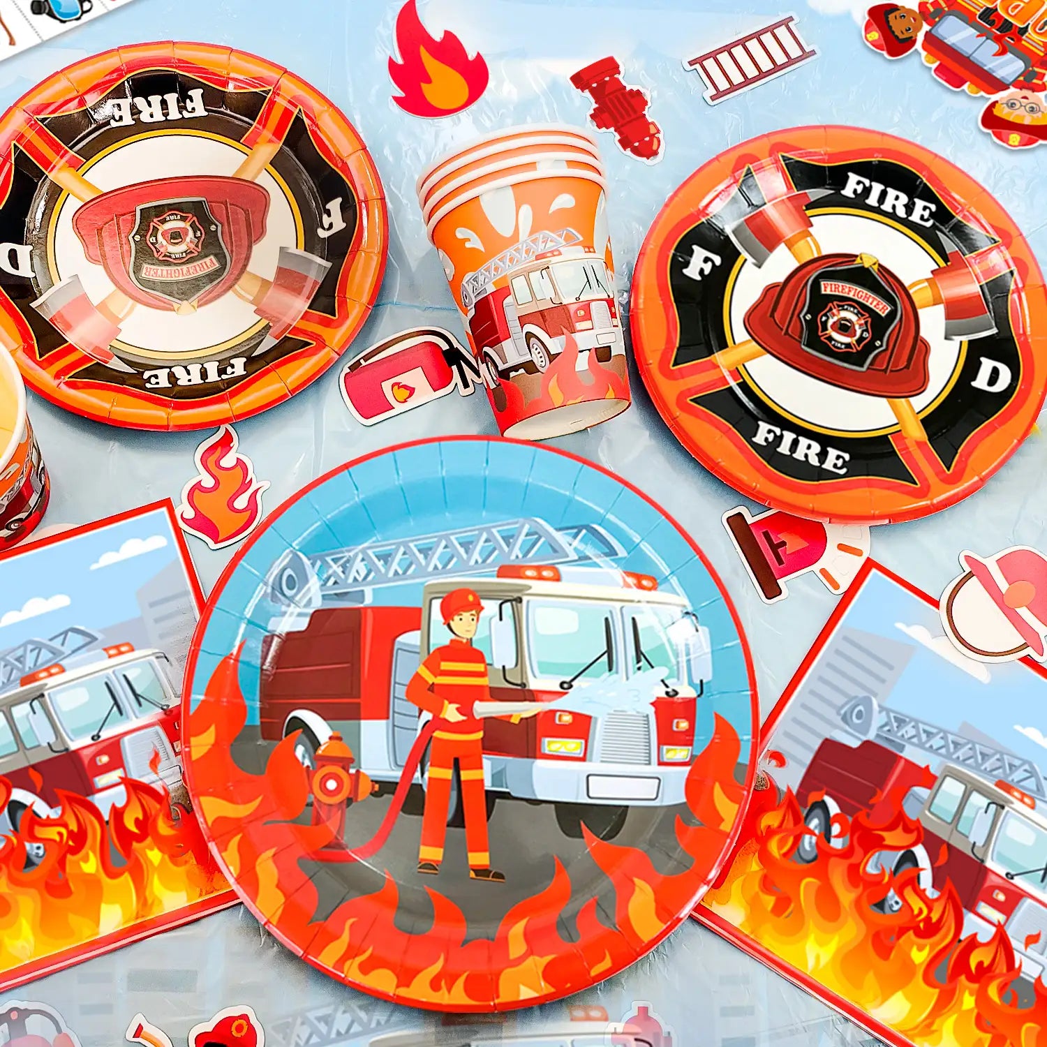 Fire Truck Birthday Party Supplies, 16 Guests Fire Truck Birthday Party Decorations for Boys - Fireman Happy Birthday Banner, Fire Truck Tablecloth Plates Cups Napkins ect Fire Truck Theme Birthday Party