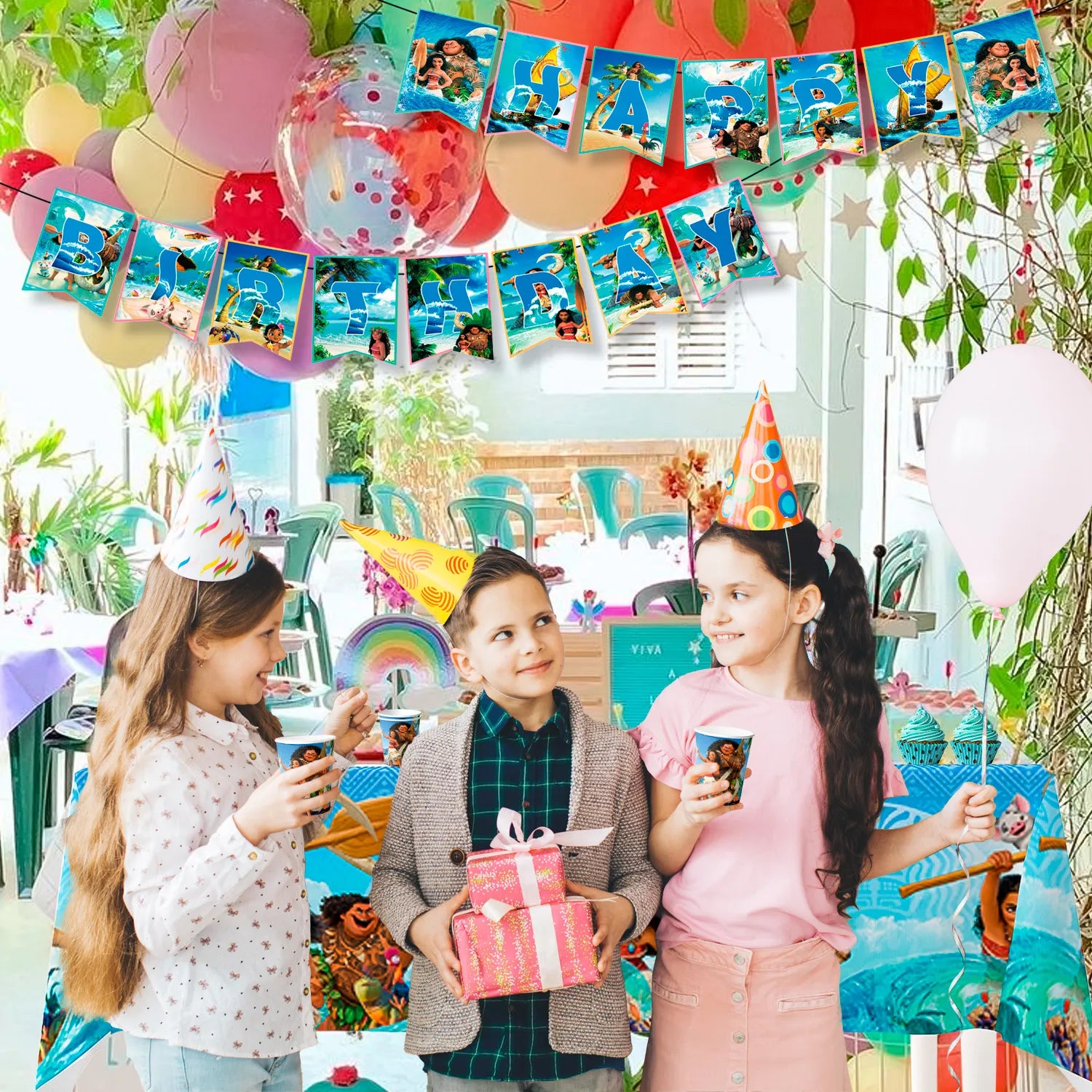 Moana Party Tableware Set, 10-Person Moana Birthday Party Decorations Tableware Packs Includ Moana Banners Tablecloth Plates Cups Napkins etc Moana Theme Party Supplies for Boys/Girls,Serves 10