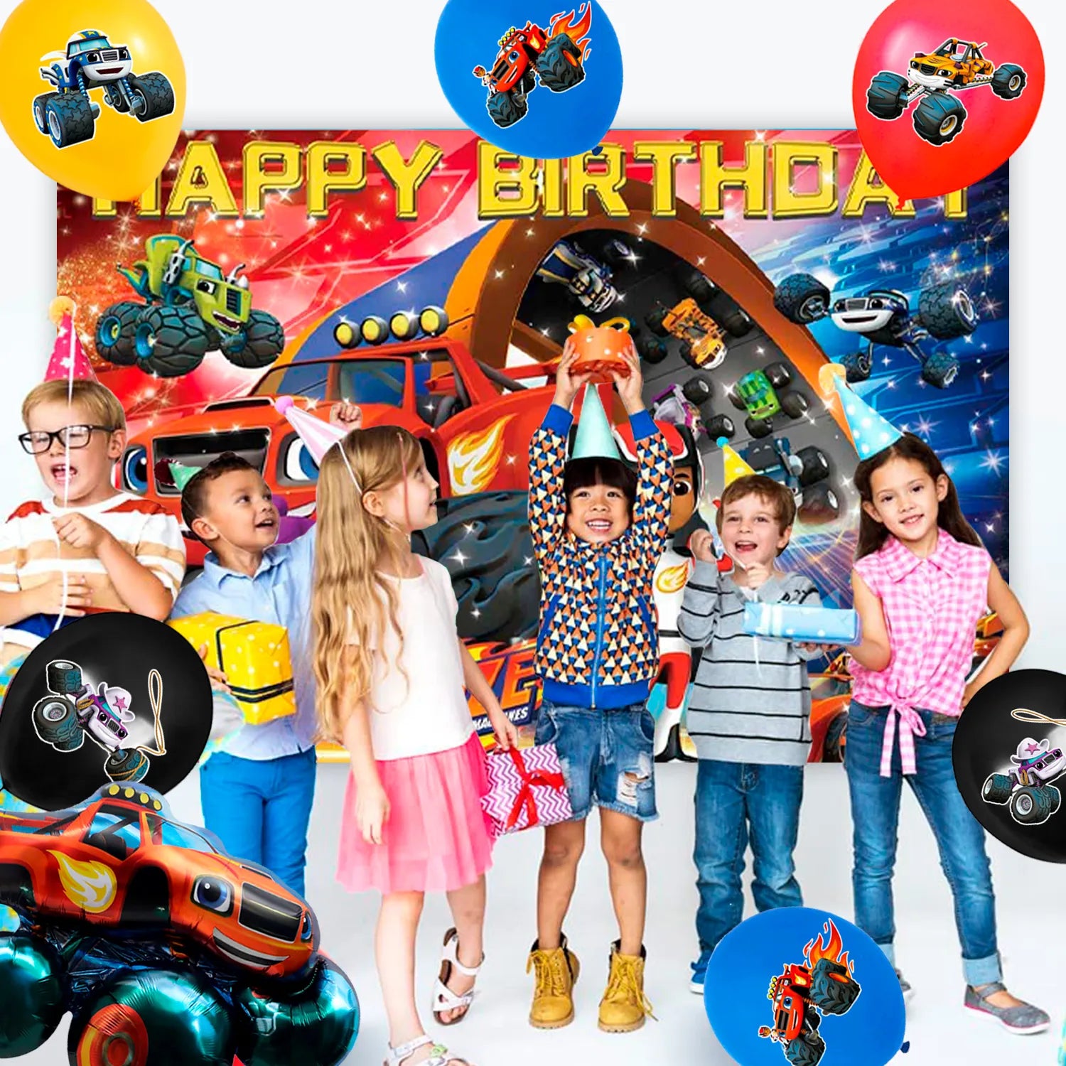 Monster Truck Party Supplies, 16-Person Monster Truck Birthday Decorations&Tableware Set-Monster Truck Birthday Plates Cups Tablecloth& Monster Truck Balloon Backdrop etc Blaze Party Decorations for Kids
