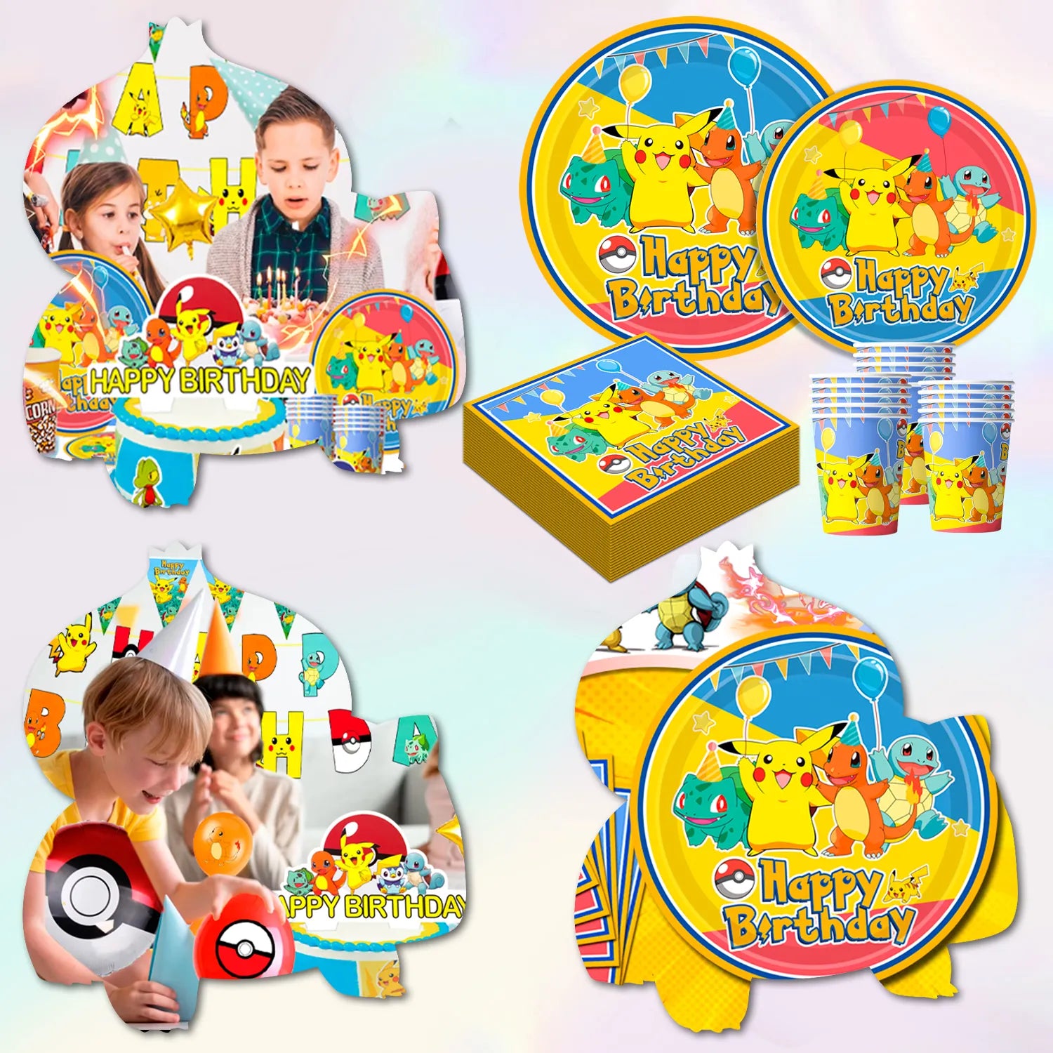 Anime Cartoon Birthday Decorations, 106 Pcs Cartoon Party Decorations for Kids Includes Cartoon Balloons Banner Cake Topper Plates Cup Napkins And Table Cloth ect Cartoon Theme Party Supplies