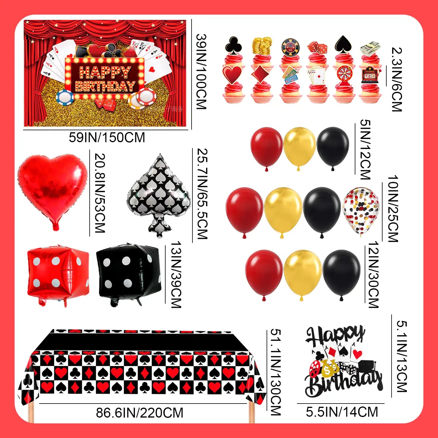 Casino Party Decorations, 85 Pcs Casino Themed Party Supplies - Casino Party Balloons Backdrop Cake Topper Tablecloth etc Las Vegas Party Decorations