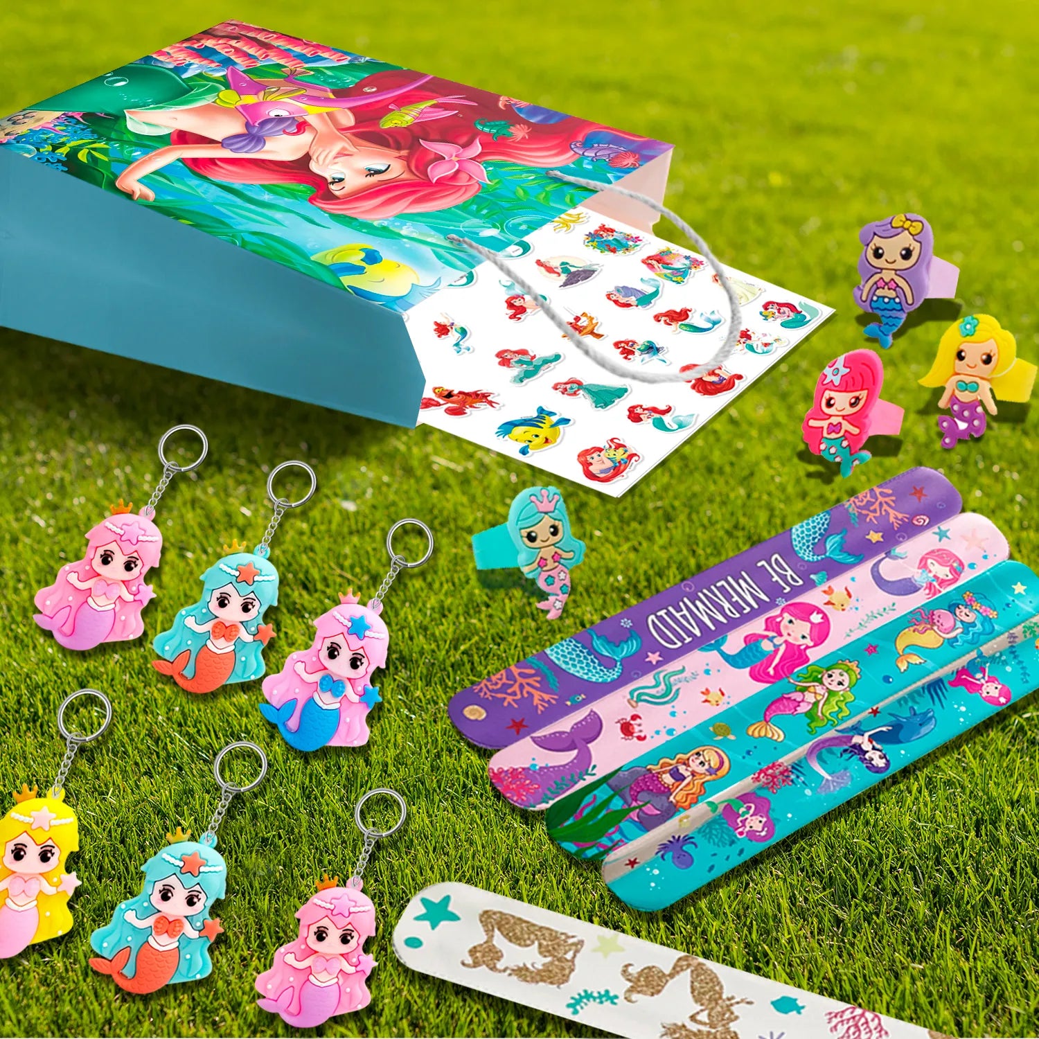 Mermaid Kids Party Favors, 110 Pieces Mermaid Birthday Party Favor Set - Mermaid Gift Bags Keychain Stickers Gift Bags and Other Mermaid Themed Party Supplies for Mermaid Birthday Decorations