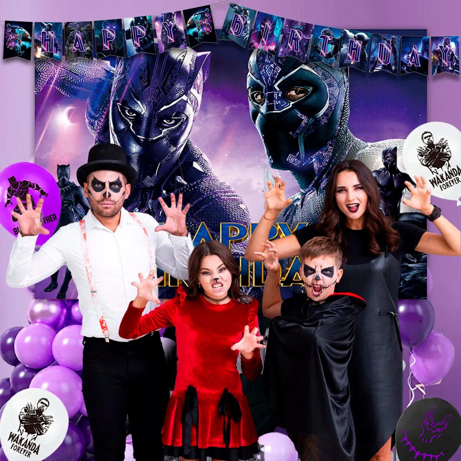 Black Panther Birthday Party Supplies, 10-Person Party Decoration Tableware Set - Black Panther Balloons Background Banner Plates and Other Black Panther Theme Party Decorations