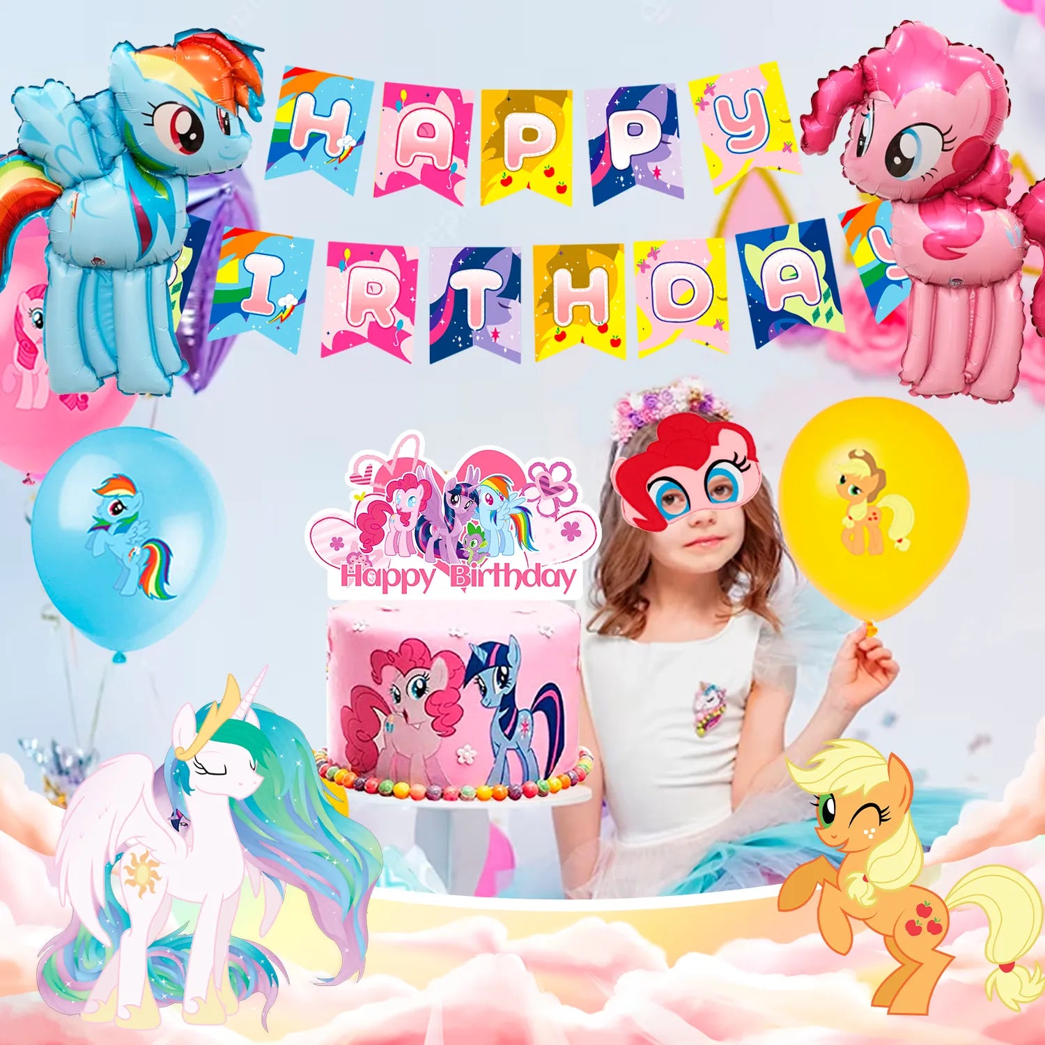 My Little Pony Birthday Party Supplies,134pcs My Little Pony Party Tableware and Decorations Set - My Little Pony Balloons Stickers Masks Cake Toppers Banner Tablecloth Plates Cups Napkins...
